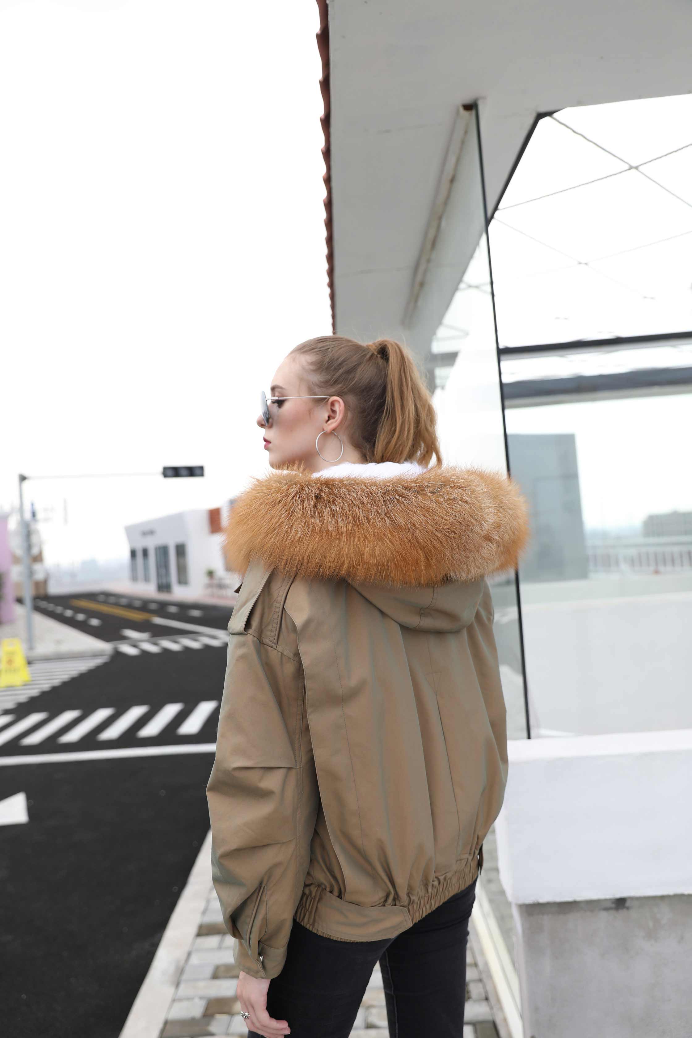 Winter Fur Hooded Coat Lamb Lining With Fox Fur Collar Long Women's Parka - Janefur