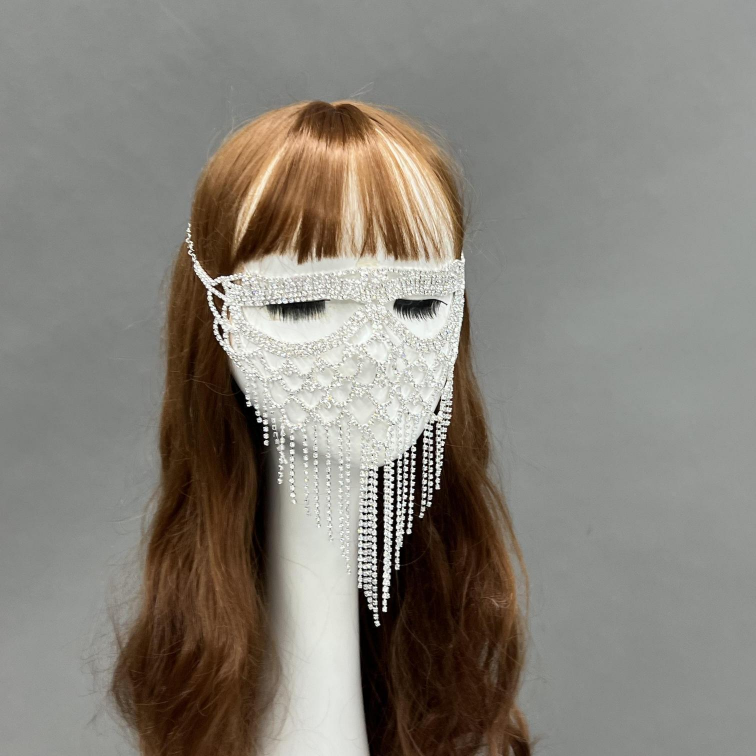 Stylish Long Tassel Mask Masquerade Rhinestone Mask Eye Cover Accessory - Janefur