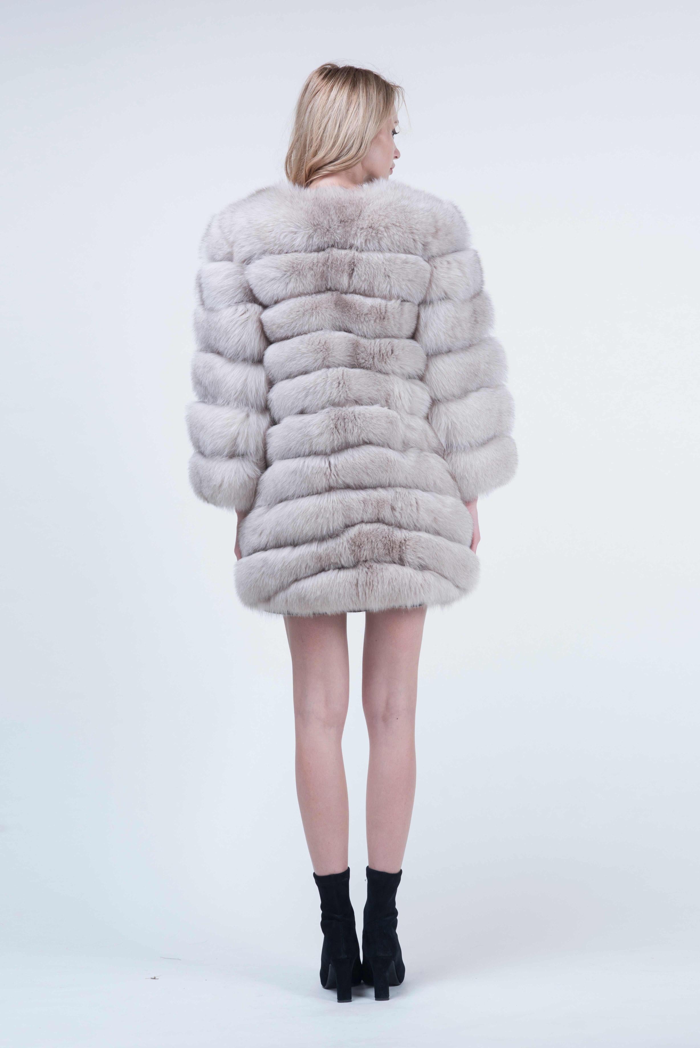 Fashion Autumn And Winter Designer Long Women's Blue Fox Fur Jacket - Janefur