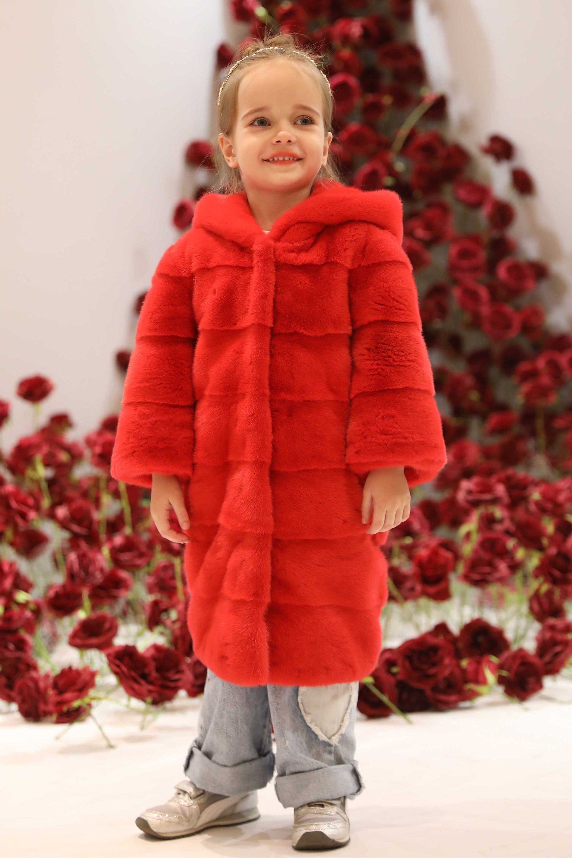 Mink Fur Children's Apparel Hood Coat