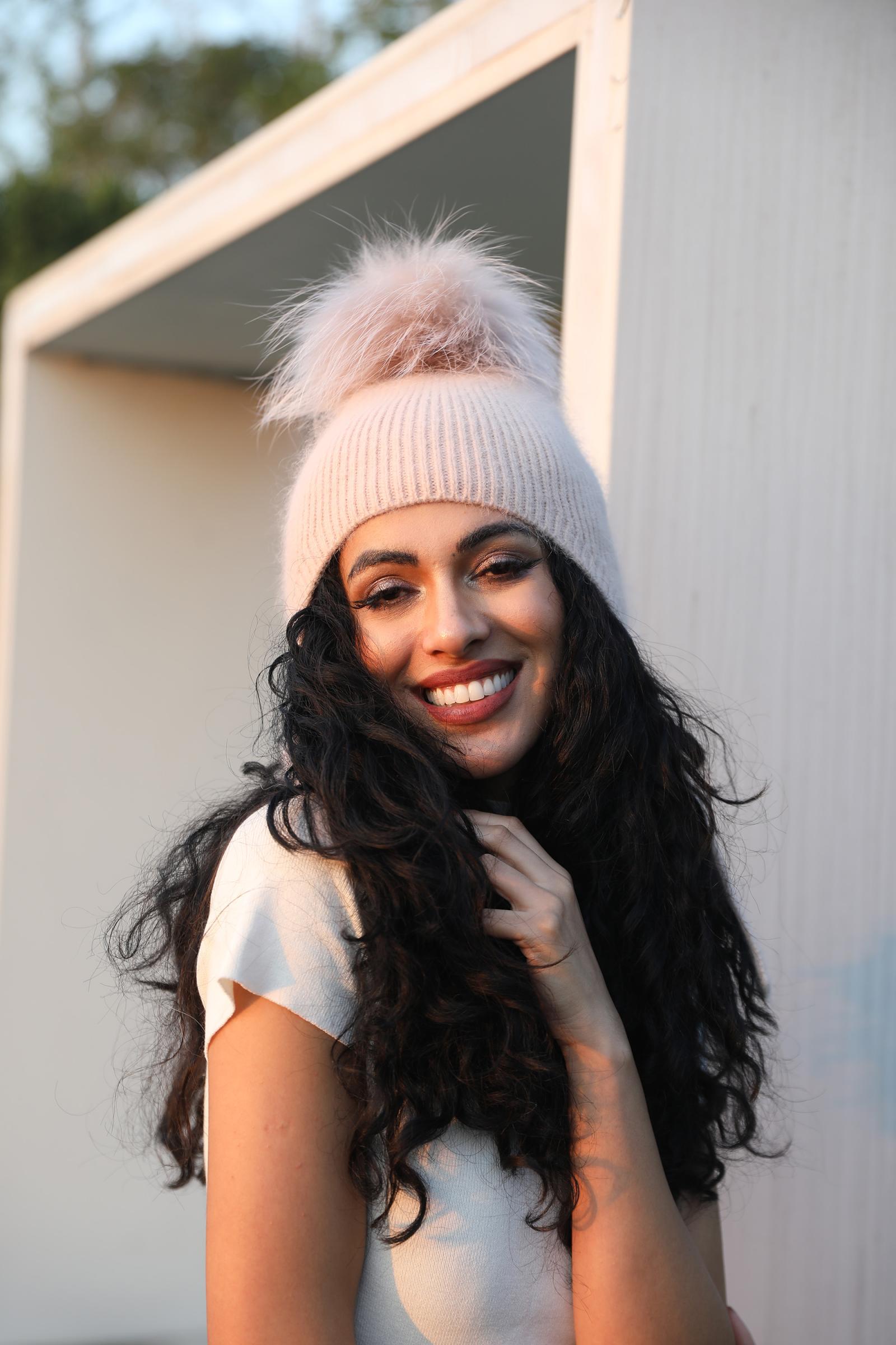 Adult Rabbit Fur Pom Pom Ear Muff Hat with Windproof and Warm Protection - Janefur