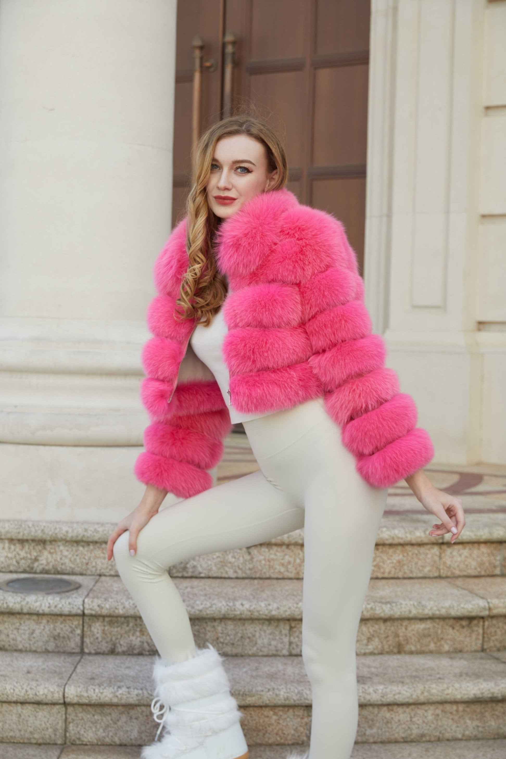 Women's Five Sections Zipper Fox Fur Coat Winter Coat - Janefur