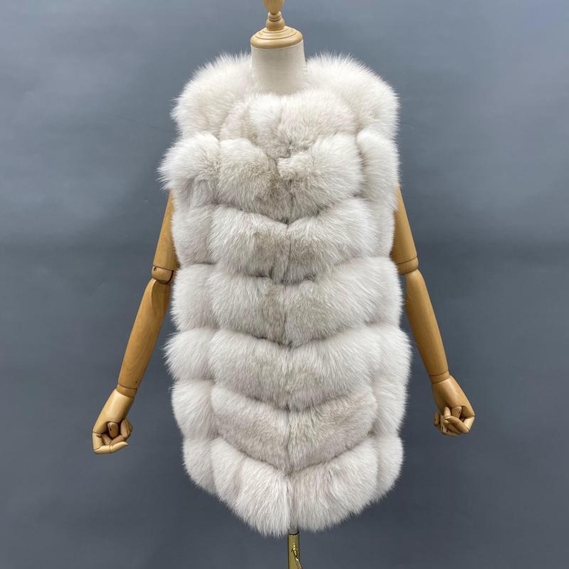 Women's Autumn And Winter Fox Real Fur Solid Sleeveless Vest - Janefur