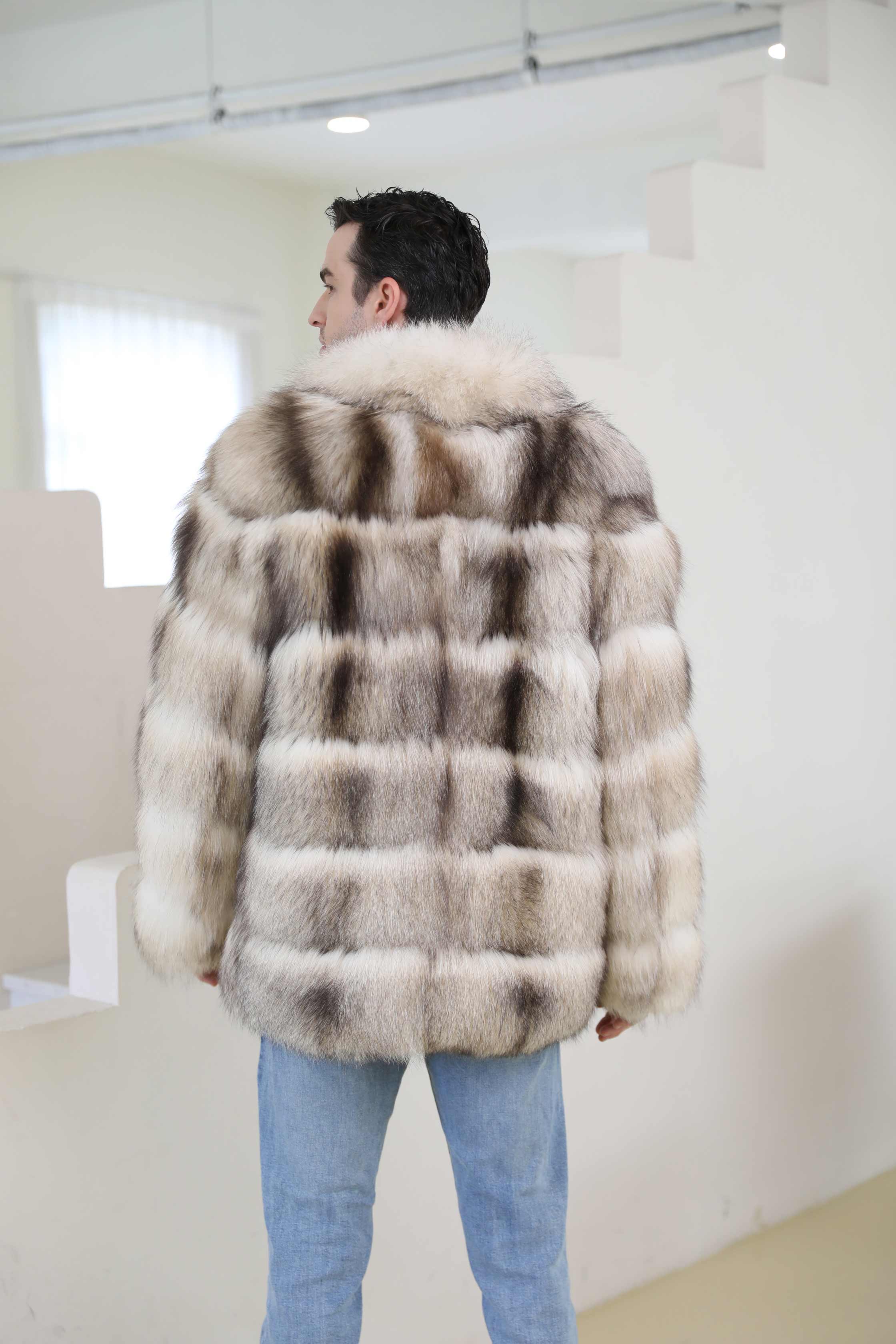Stylish Design Loose Lapel Real Fox Fur Men's Luxury Coat - Janefur