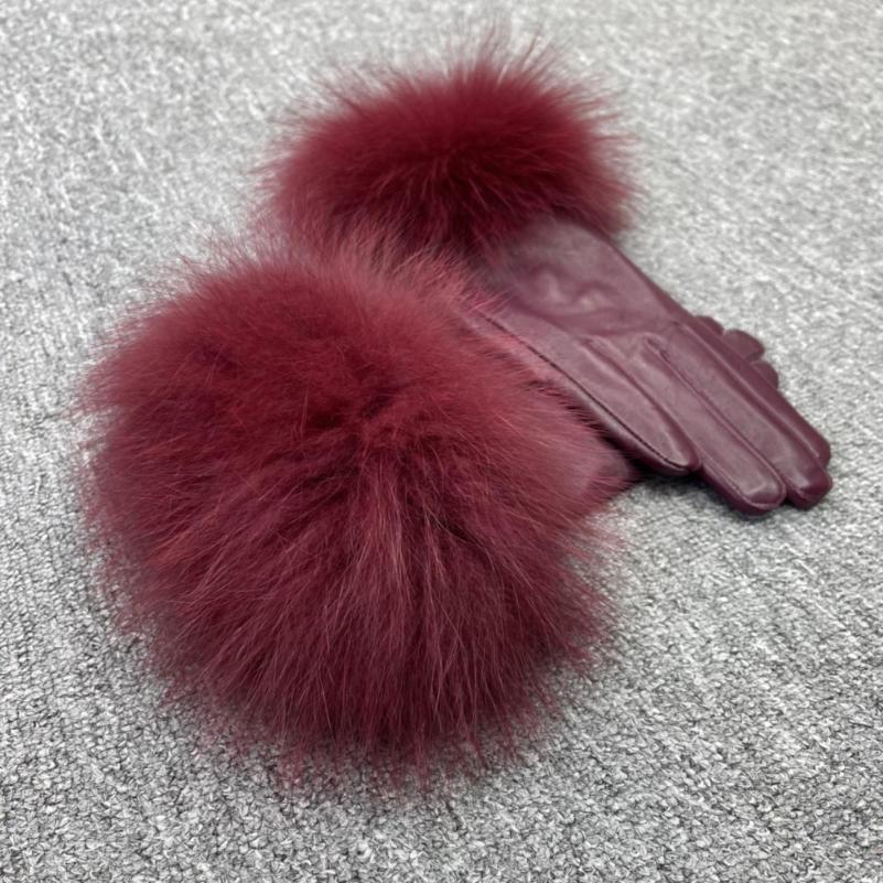 Fox Fur Leather Gloves Rose - Janefur