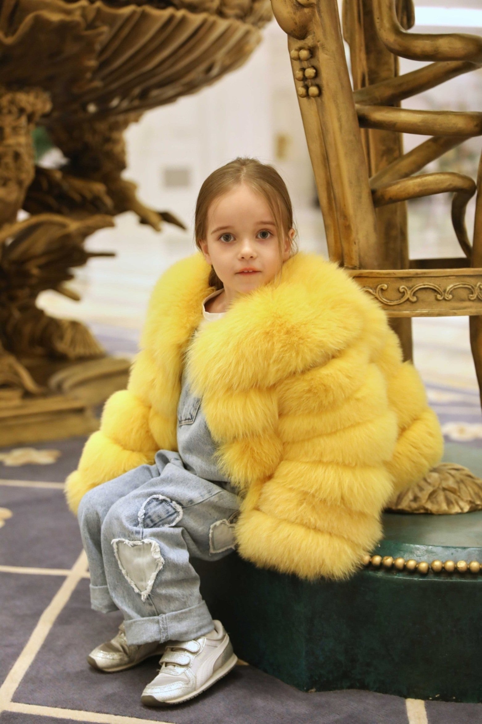 New Children's Winter Five Section Fox Fur Coat Windproof and Warm Parent-Child Model Coat - Janefur