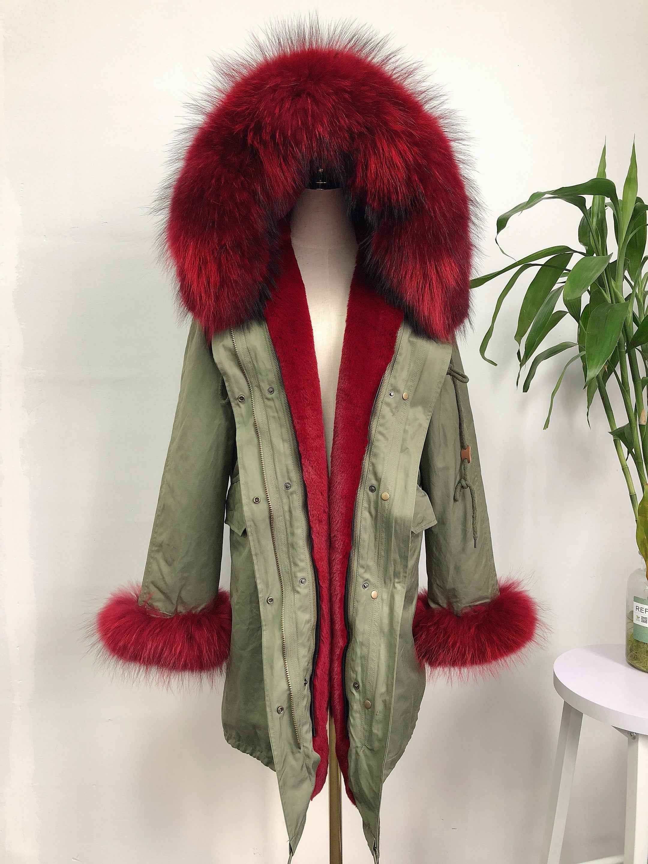 Women's Camouflage Faux Fur Parka – Winter Jacket with Fake Fur Collar & Pom Poms, Warm Outdoor Coat for Cold Weather 4#Green