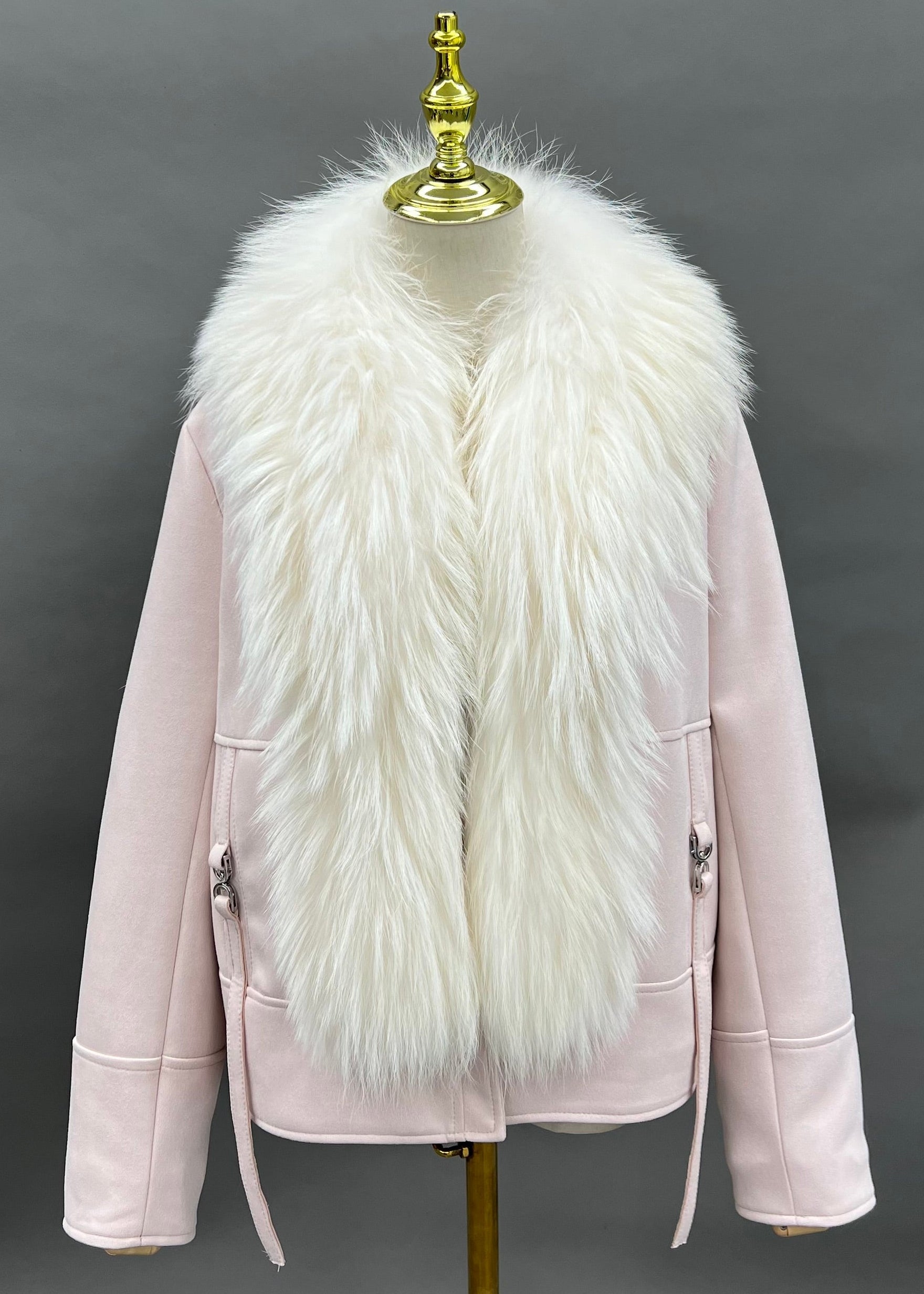 Janefur Women's Real Raccoon Fur Placket Down Jacket Wholesale Bulk Supply #2 Light Pink