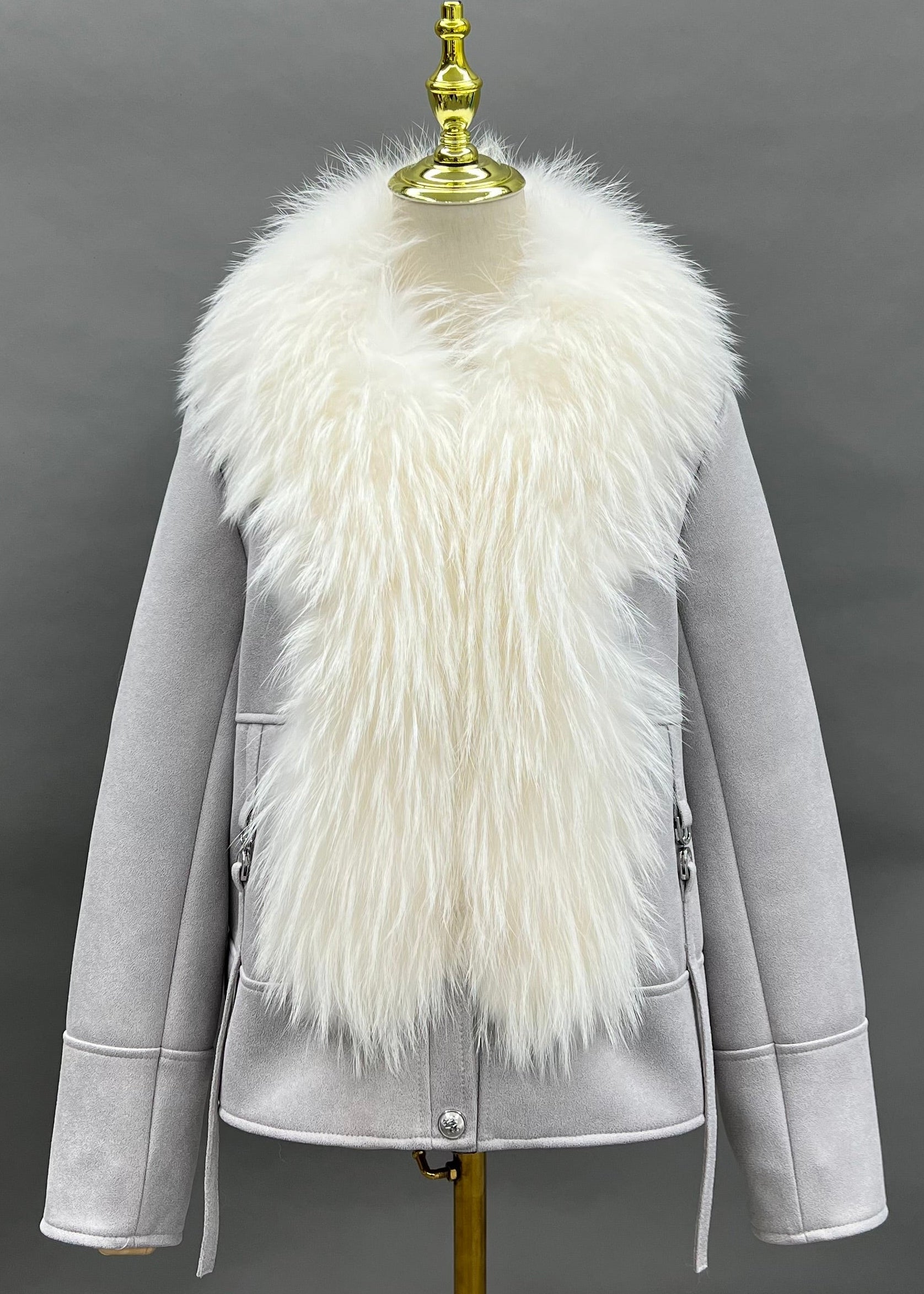 Janefur Women's Real Raccoon Fur Placket Down Jacket Wholesale Bulk Supply #4 Light Gray Blue