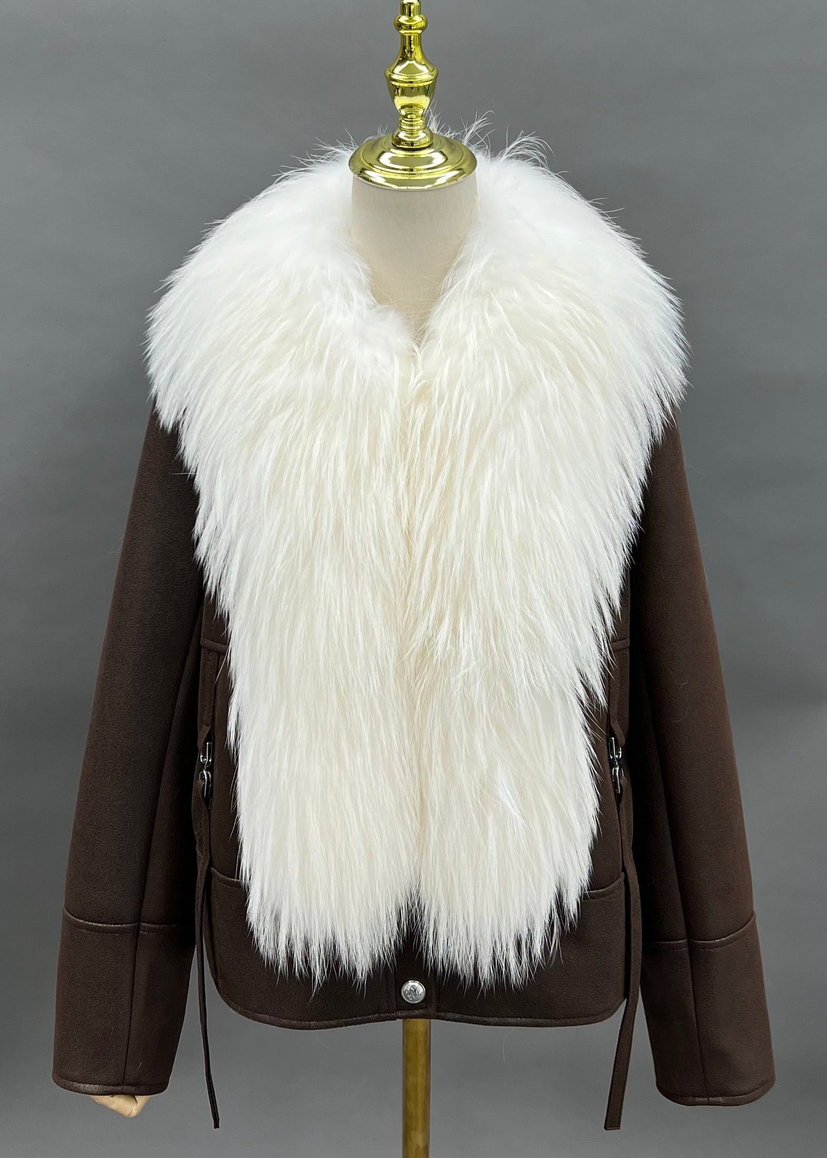 Janefur Women's Real Raccoon Fur Placket Down Jacket Wholesale Bulk Supply #6 Dark Brown