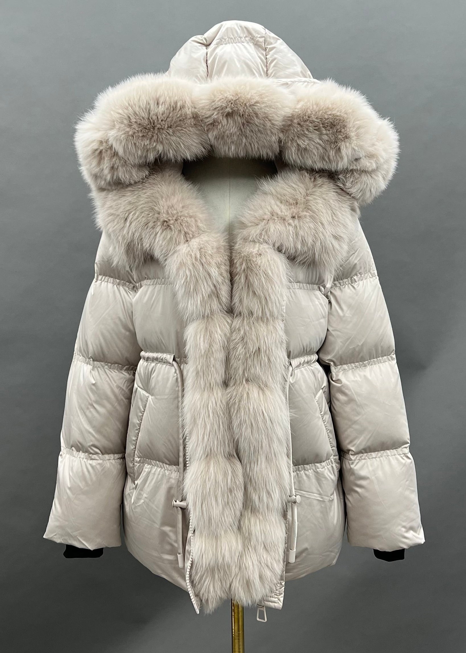 Janefur Segmented Genuine Fox Placket Fur Short Down Jacket Women Wholesale #3 White