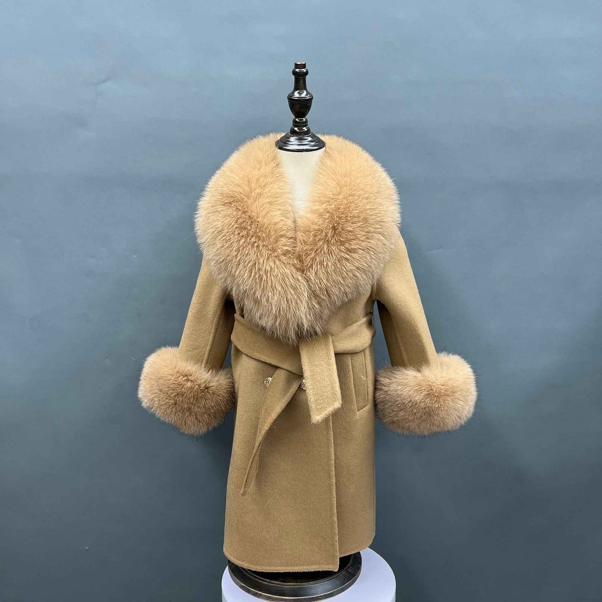 European Style Long Double Side Real Fur Shawl Collar Cashmere Wool Fur Children Coat