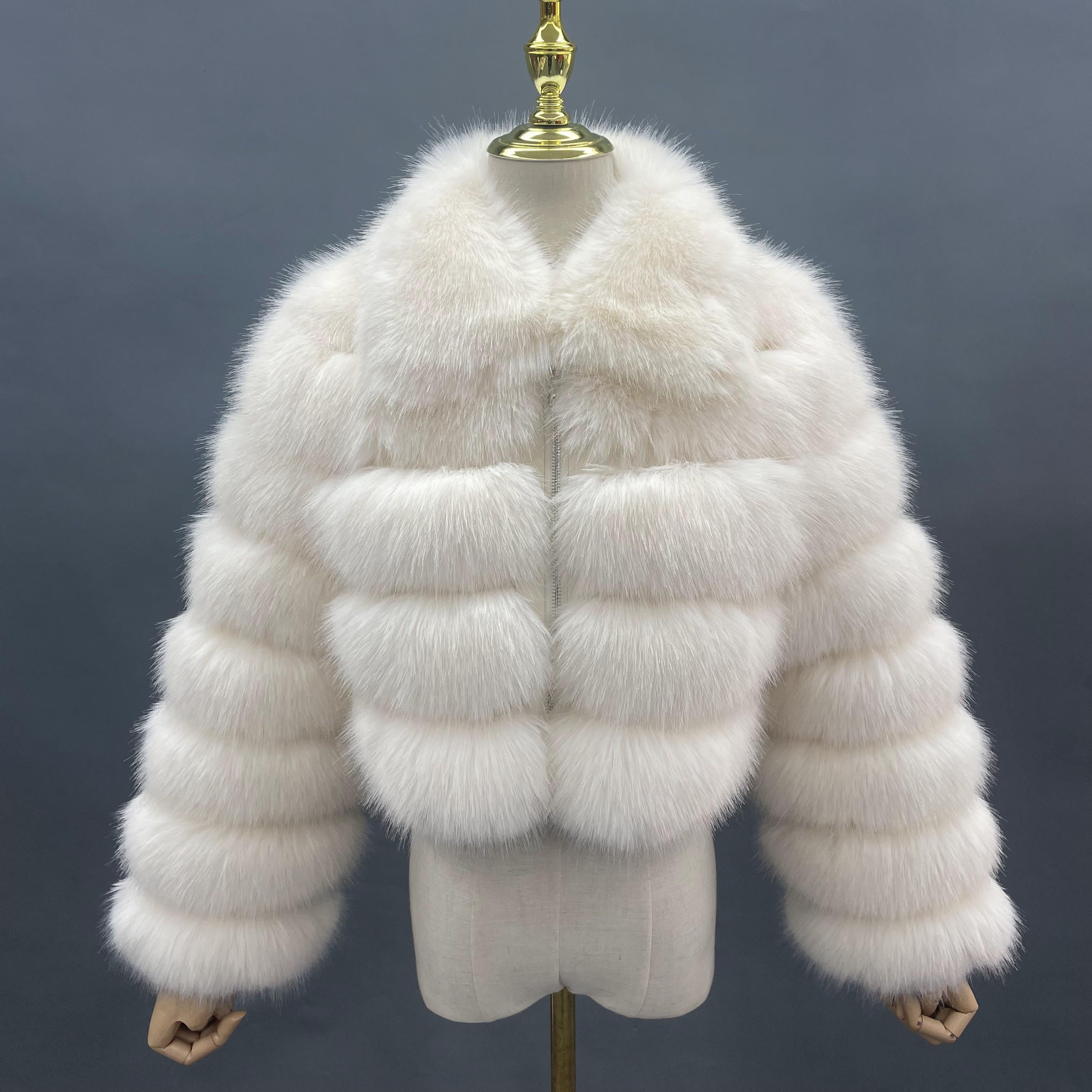 Janefur Fashion-Forward Wholesale Women's 5-Panel Faux Fur Cropped Casual Jacket Bulk Pricing #5 White