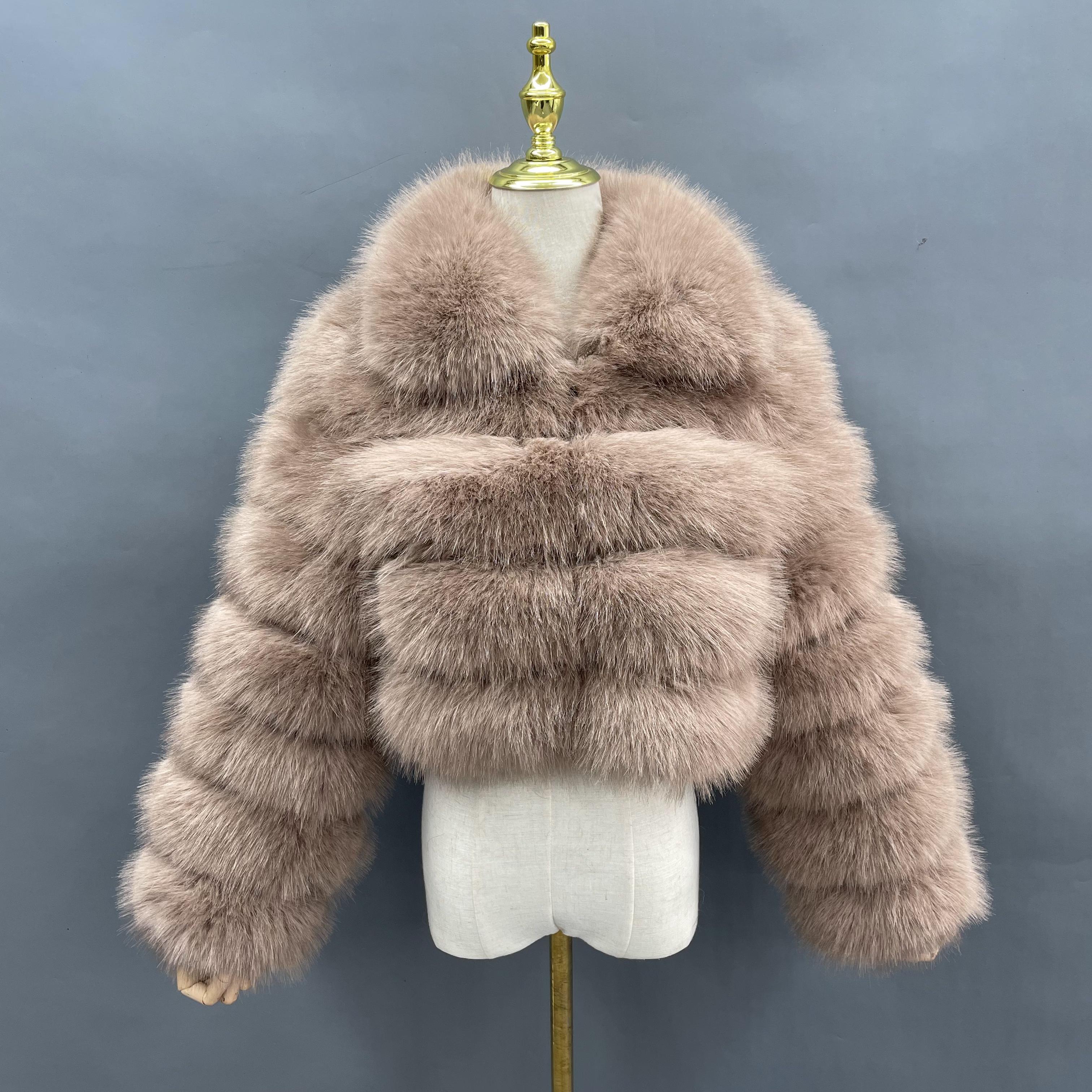 Janefur Fashion-Forward Wholesale Women's 5-Panel Faux Fur Cropped Casual Jacket Bulk Pricing #1 Milk Tea Color