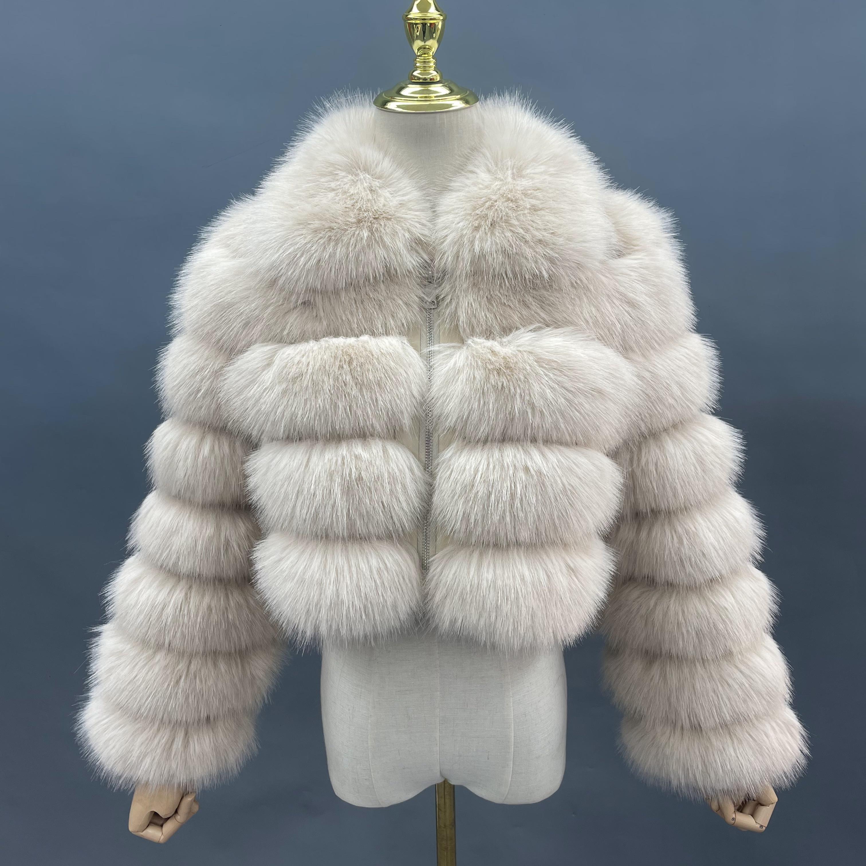 Janefur Fashion-Forward Wholesale Women's 5-Panel Faux Fur Cropped Casual Jacket Bulk Pricing #4 Off-White