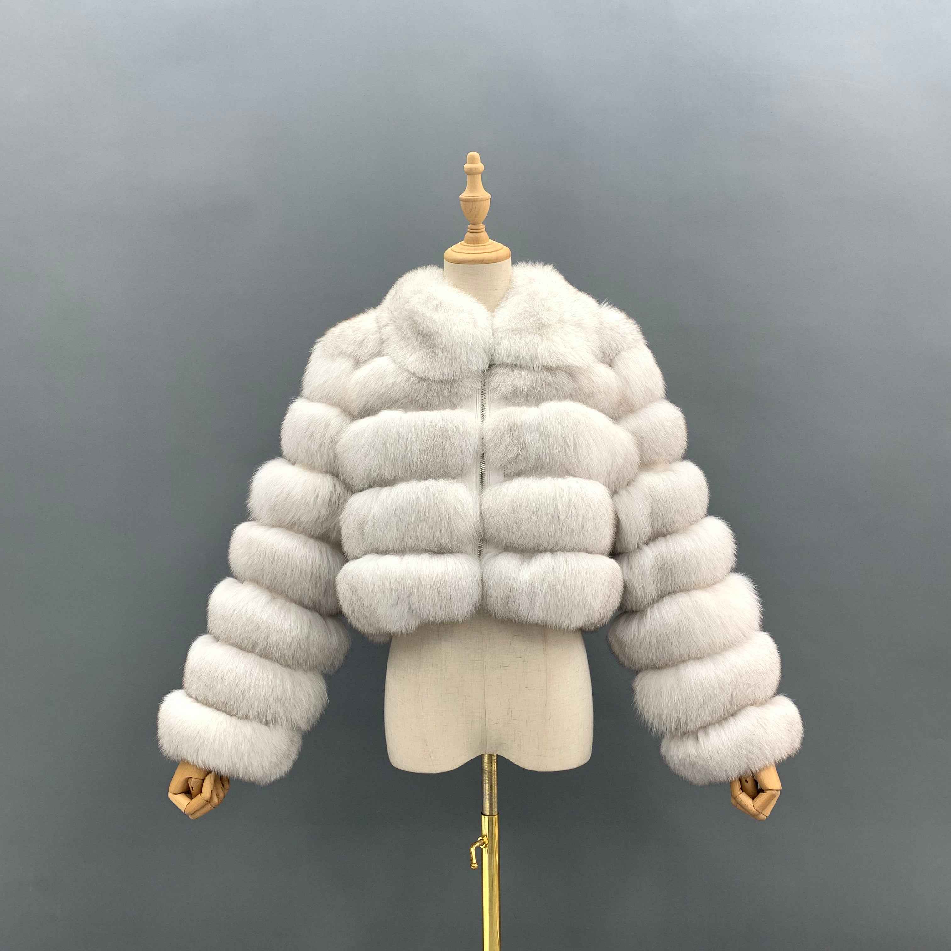 Janefur Wholesale Women's Zipper Style Five Section Real Fox Fur Jacket