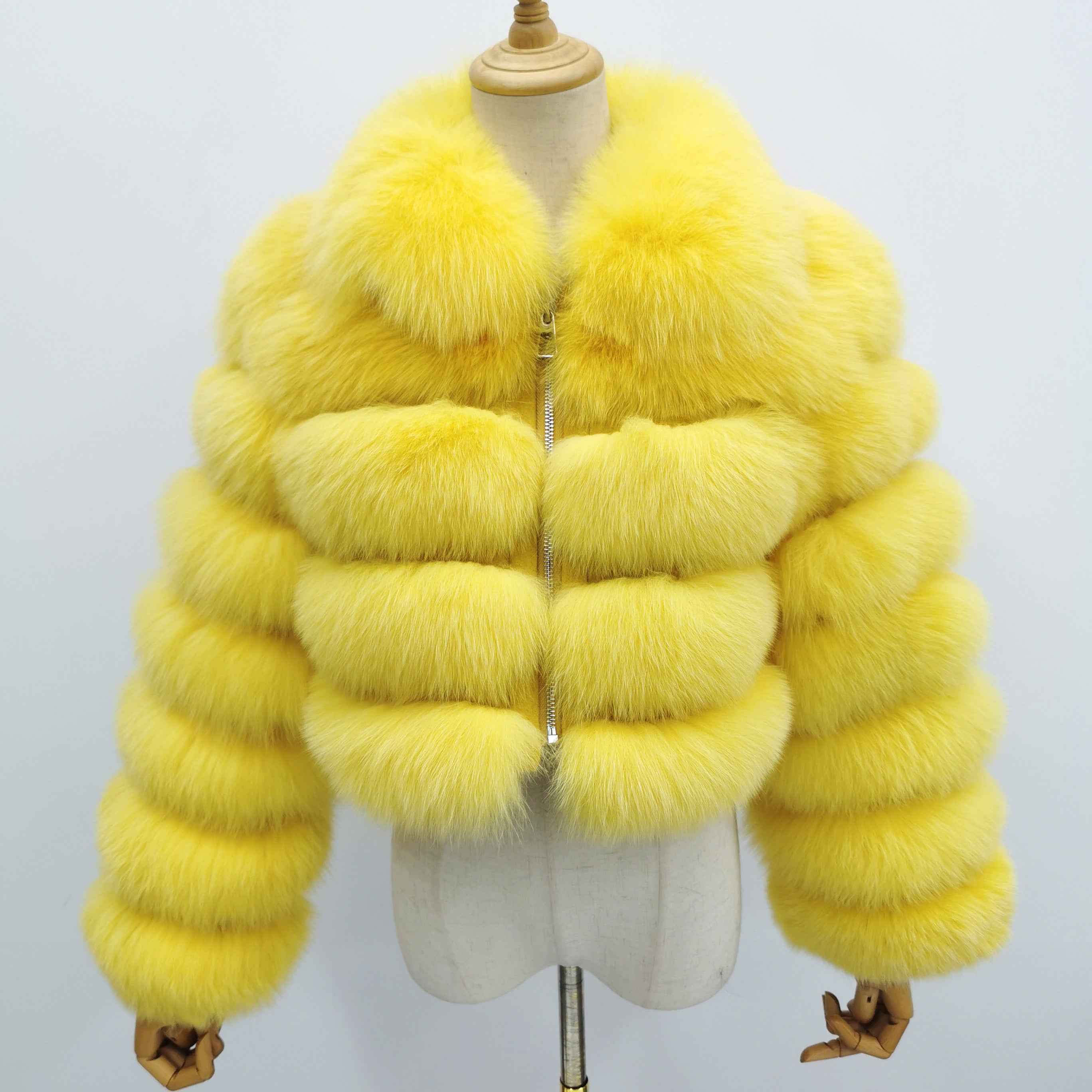 Janefur Wholesale Women's Zipper Style Five Section Real Fox Fur Jacket