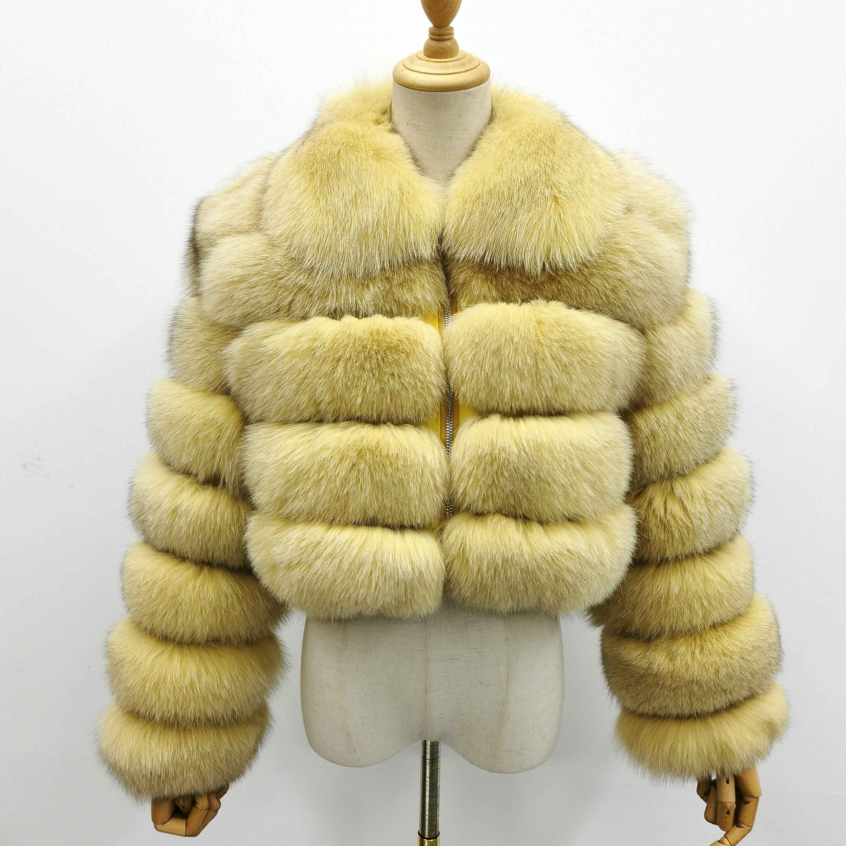 Janefur Wholesale Women's Zipper Style Five Section Real Fox Fur Jacket