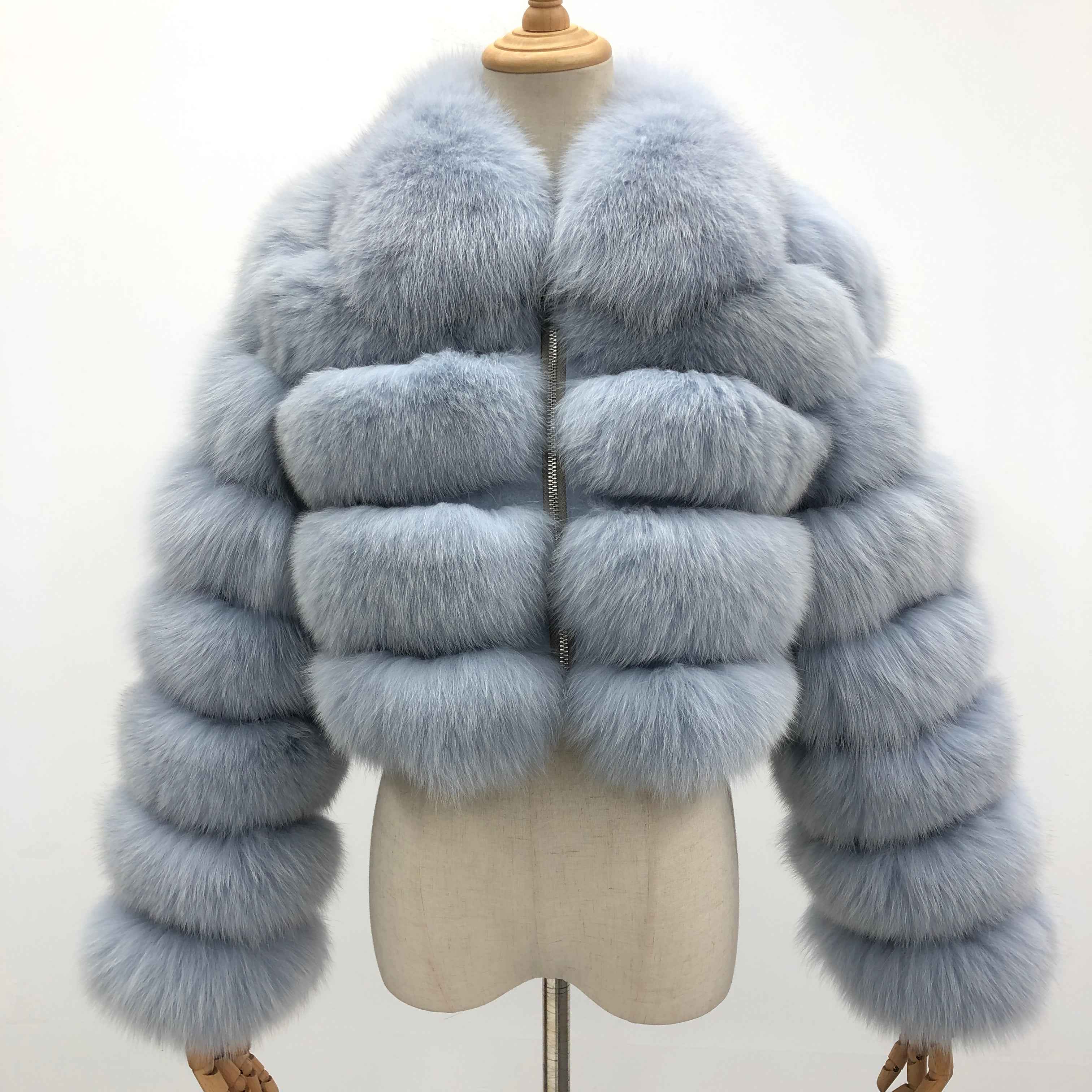 Janefur Wholesale Women's Zipper Style Five Section Real Fox Fur Jacket