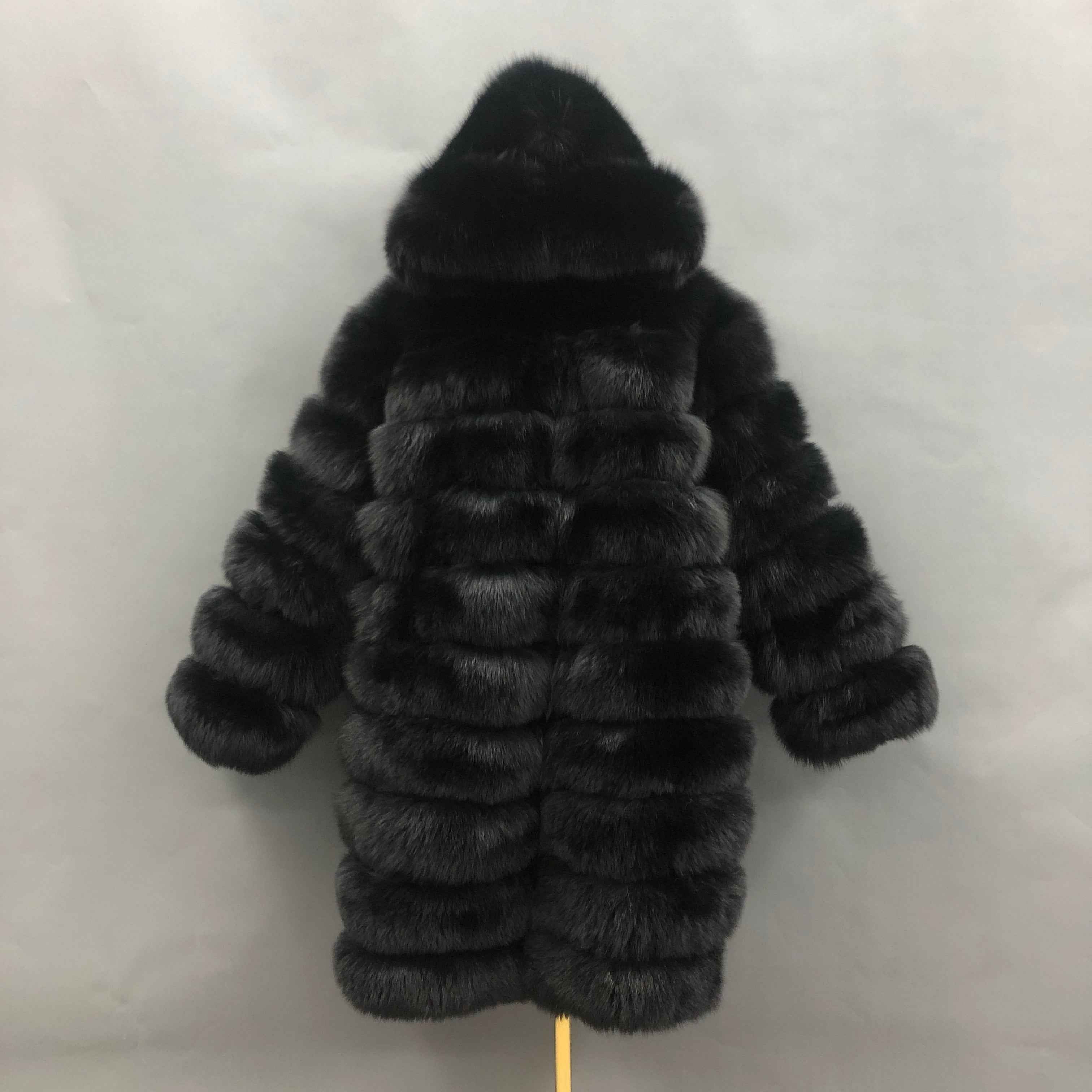 Hot Selling Women's 100cm Long Ten Section Hooded Genuine Fox Fur Coat Wholesale