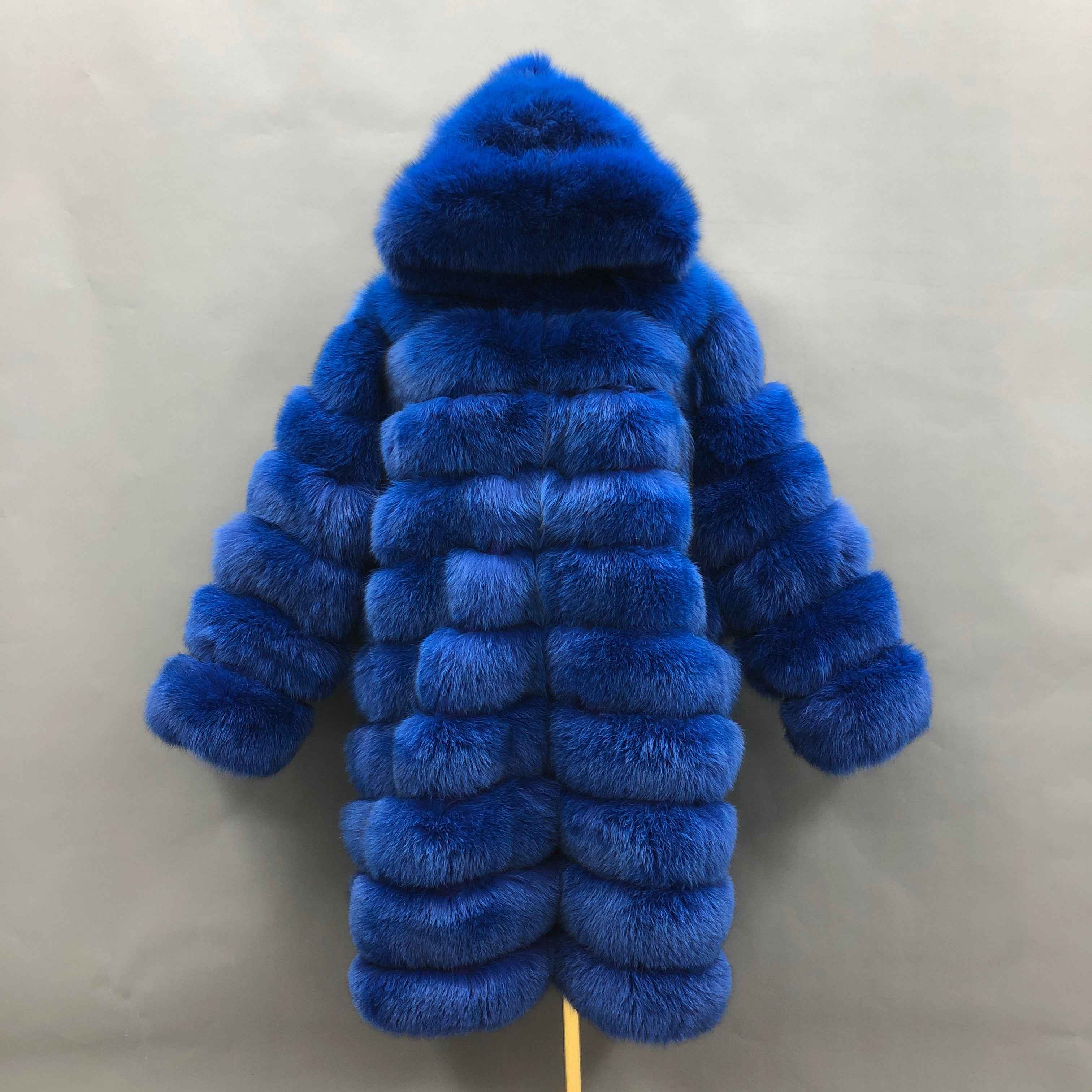 Hot Selling Women's 100cm Long Ten Section Hooded Genuine Fox Fur Coat Wholesale