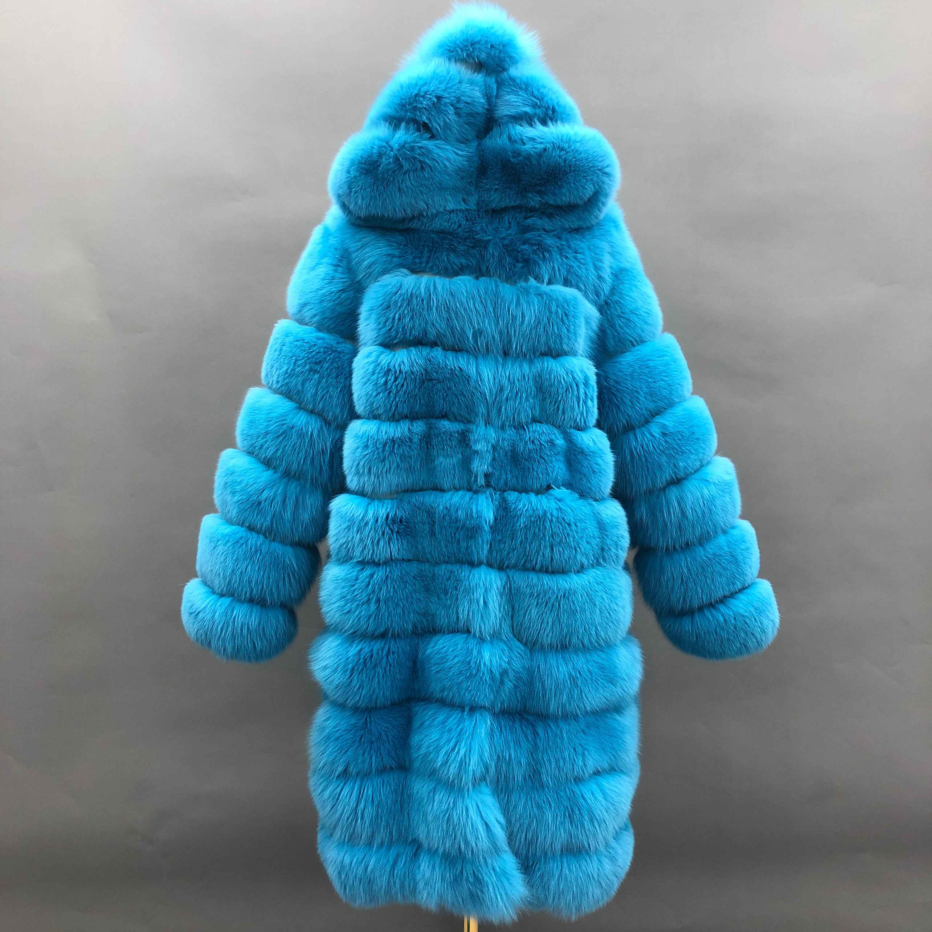 Hot Selling Women's 100cm Long Ten Section Hooded Genuine Fox Fur Coat Wholesale