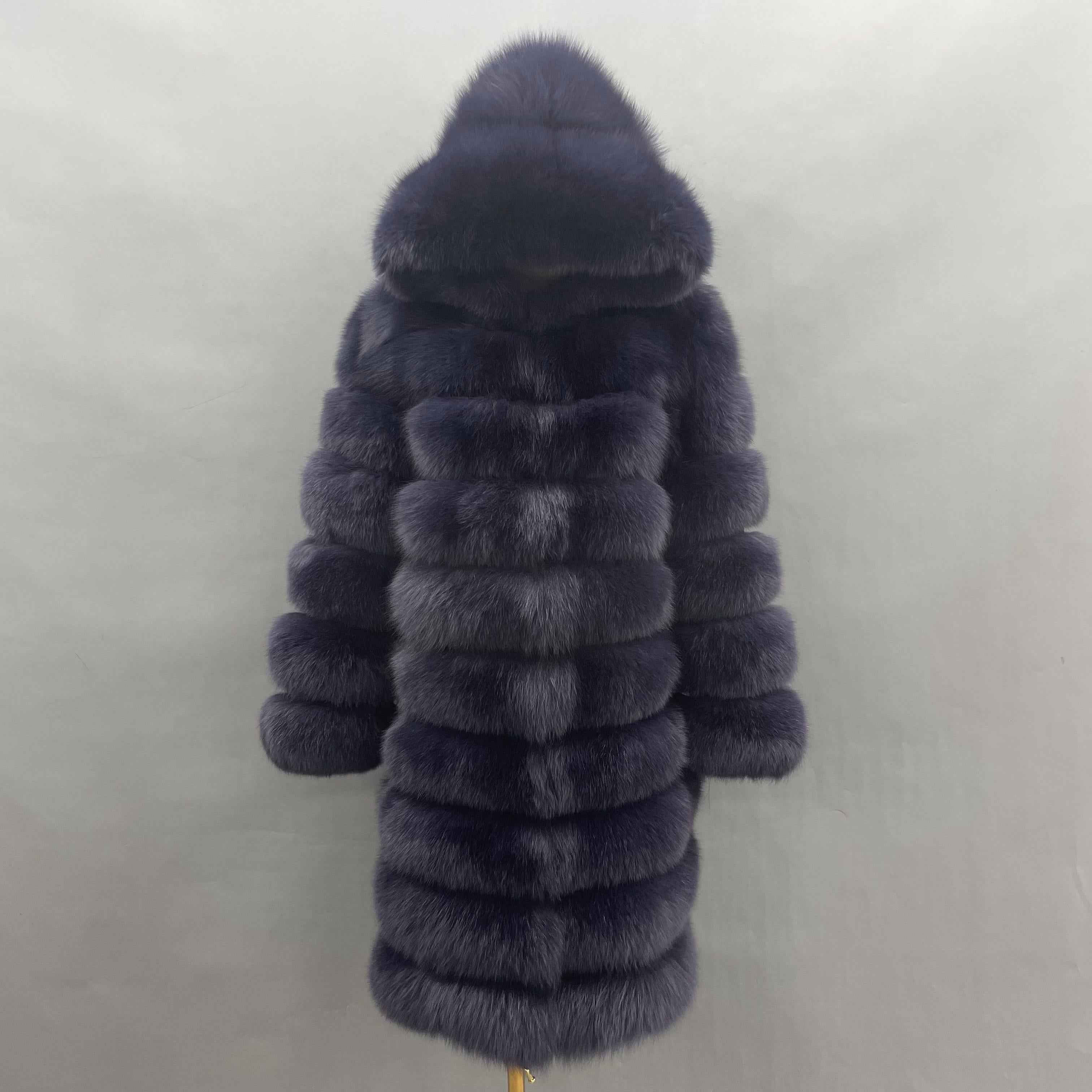 Hot Selling Women's 100cm Long Ten Section Hooded Genuine Fox Fur Coat Wholesale