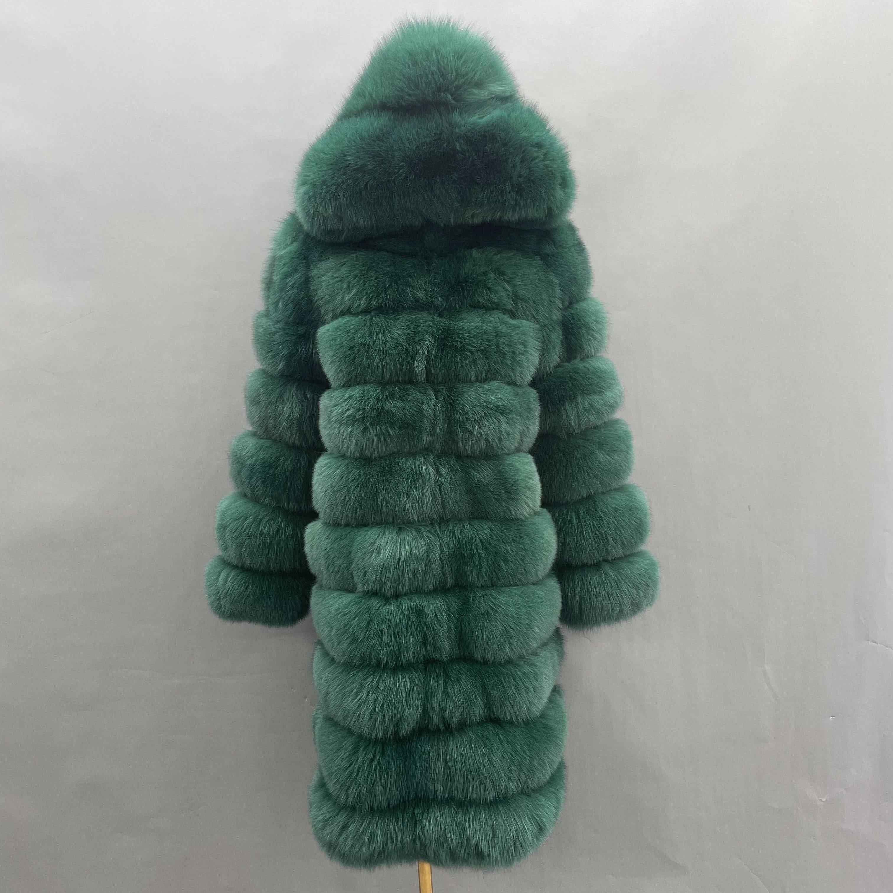 Hot Selling Women's 100cm Long Ten Section Hooded Genuine Fox Fur Coat Wholesale