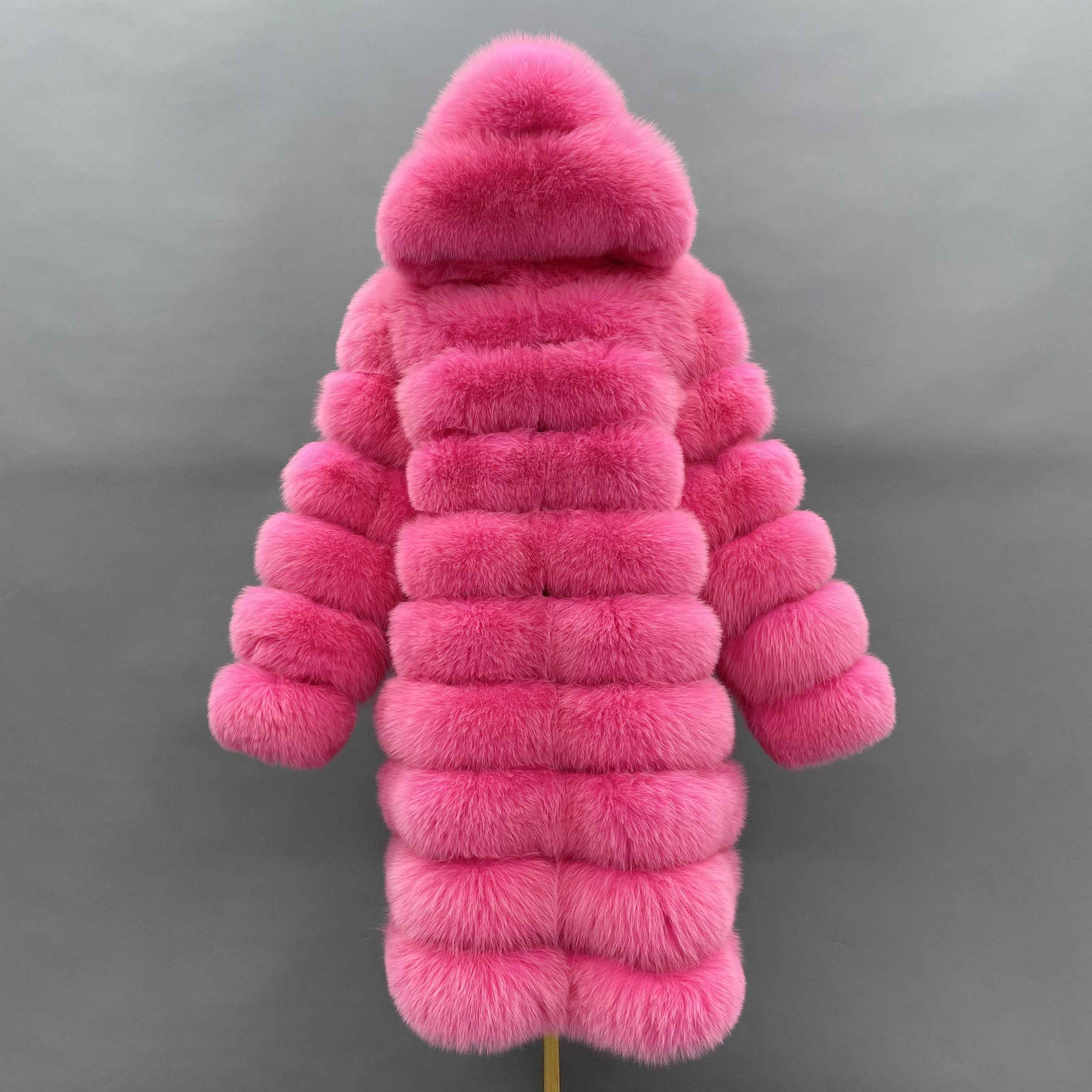Hot Selling Women's 100cm Long Ten Section Hooded Genuine Fox Fur Coat Wholesale