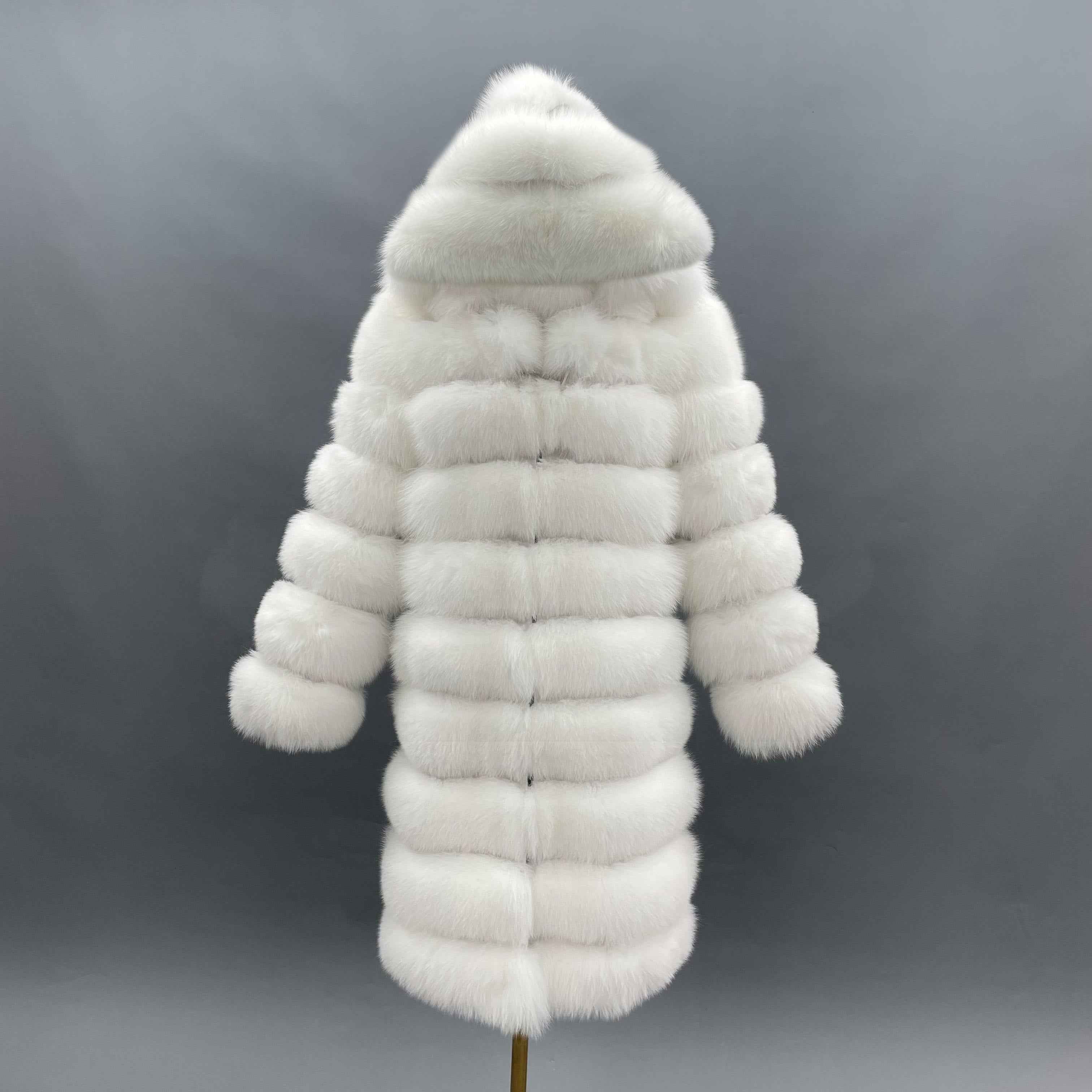 Hot Selling Women's 100cm Long Ten Section Hooded Genuine Fox Fur Coat Wholesale