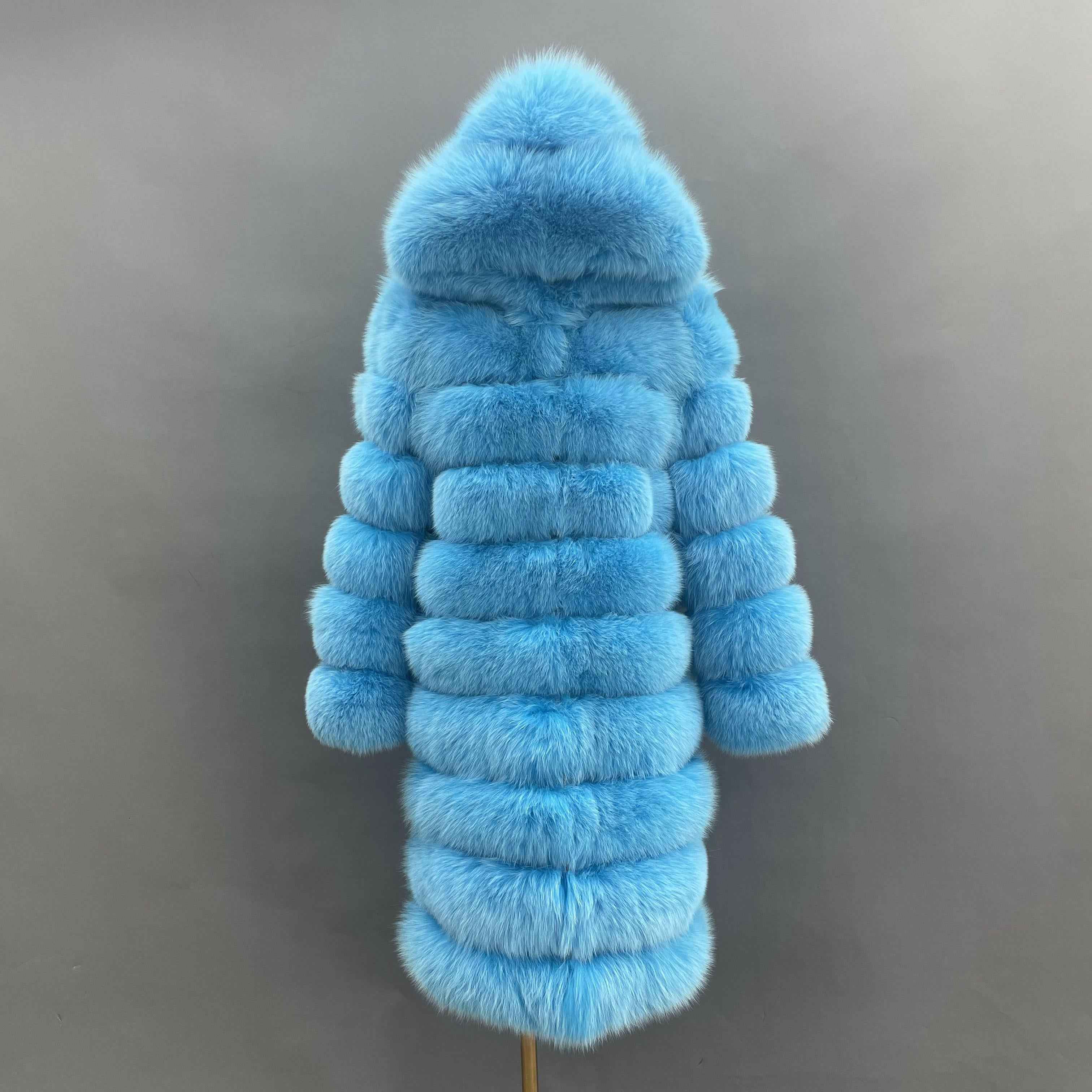 Hot Selling Women's 100cm Long Ten Section Hooded Genuine Fox Fur Coat Wholesale