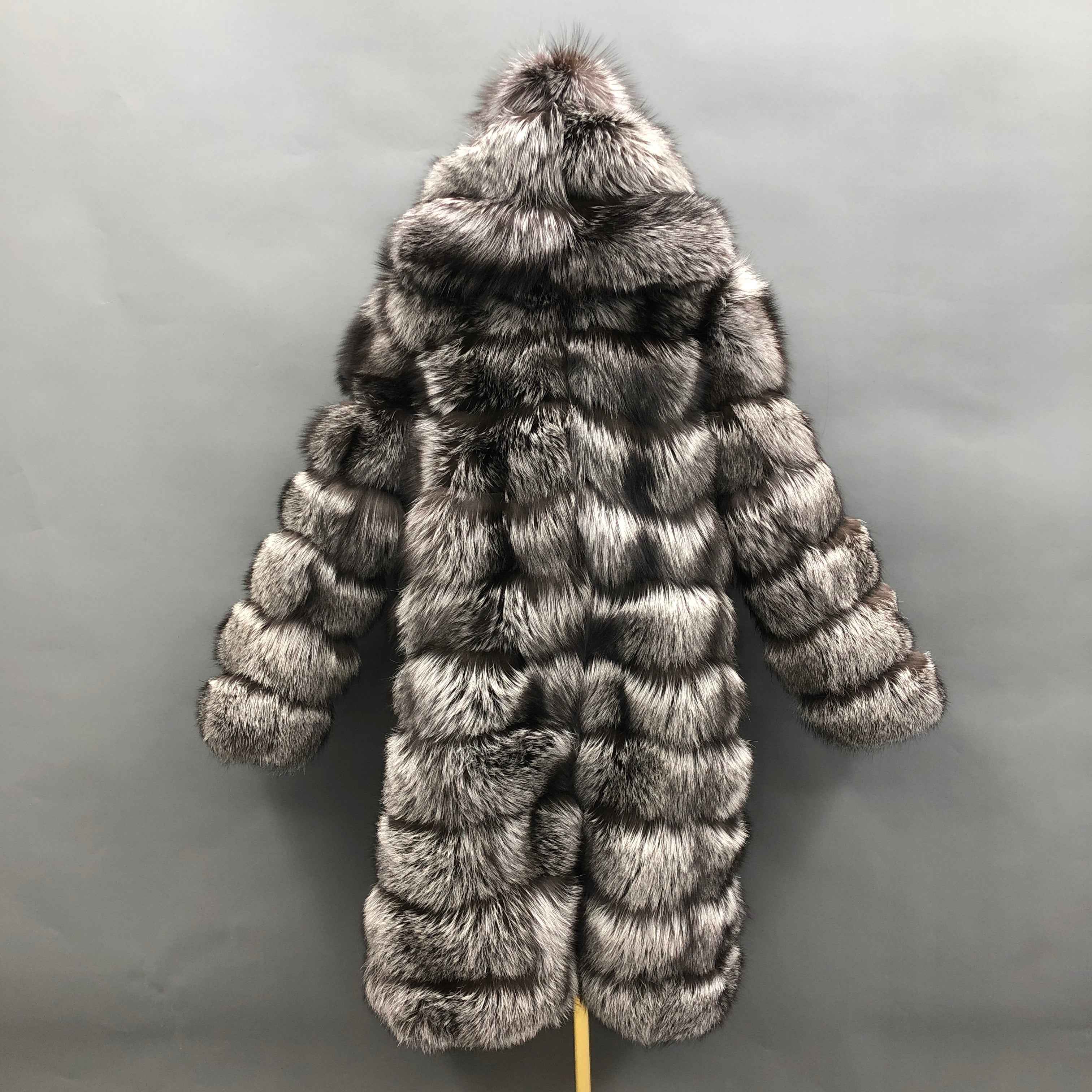 Hot Selling Women's 100cm Long Ten Section Hooded Genuine Fox Fur Coat Wholesale
