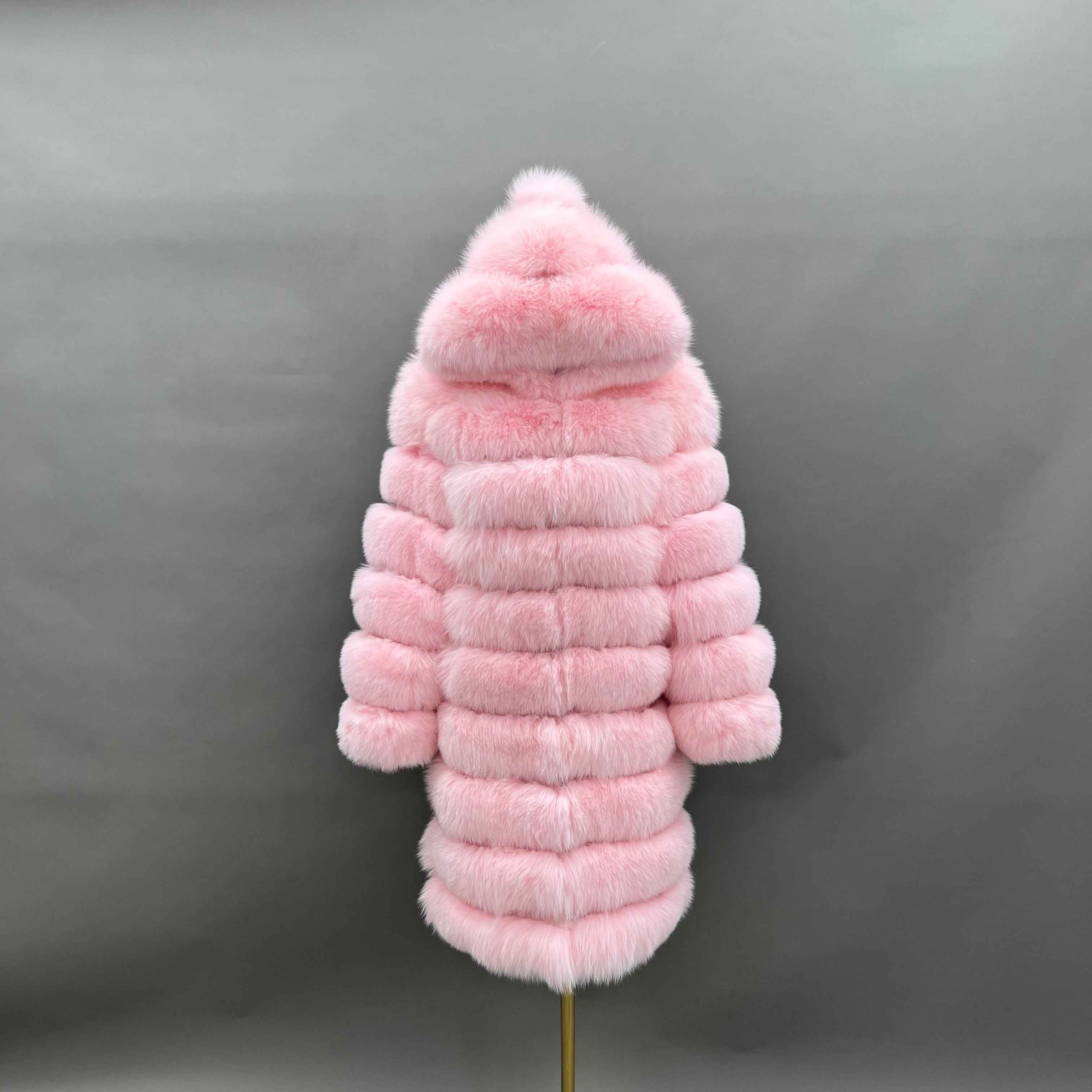 Hot Selling Women's 100cm Long Ten Section Hooded Genuine Fox Fur Coat Wholesale