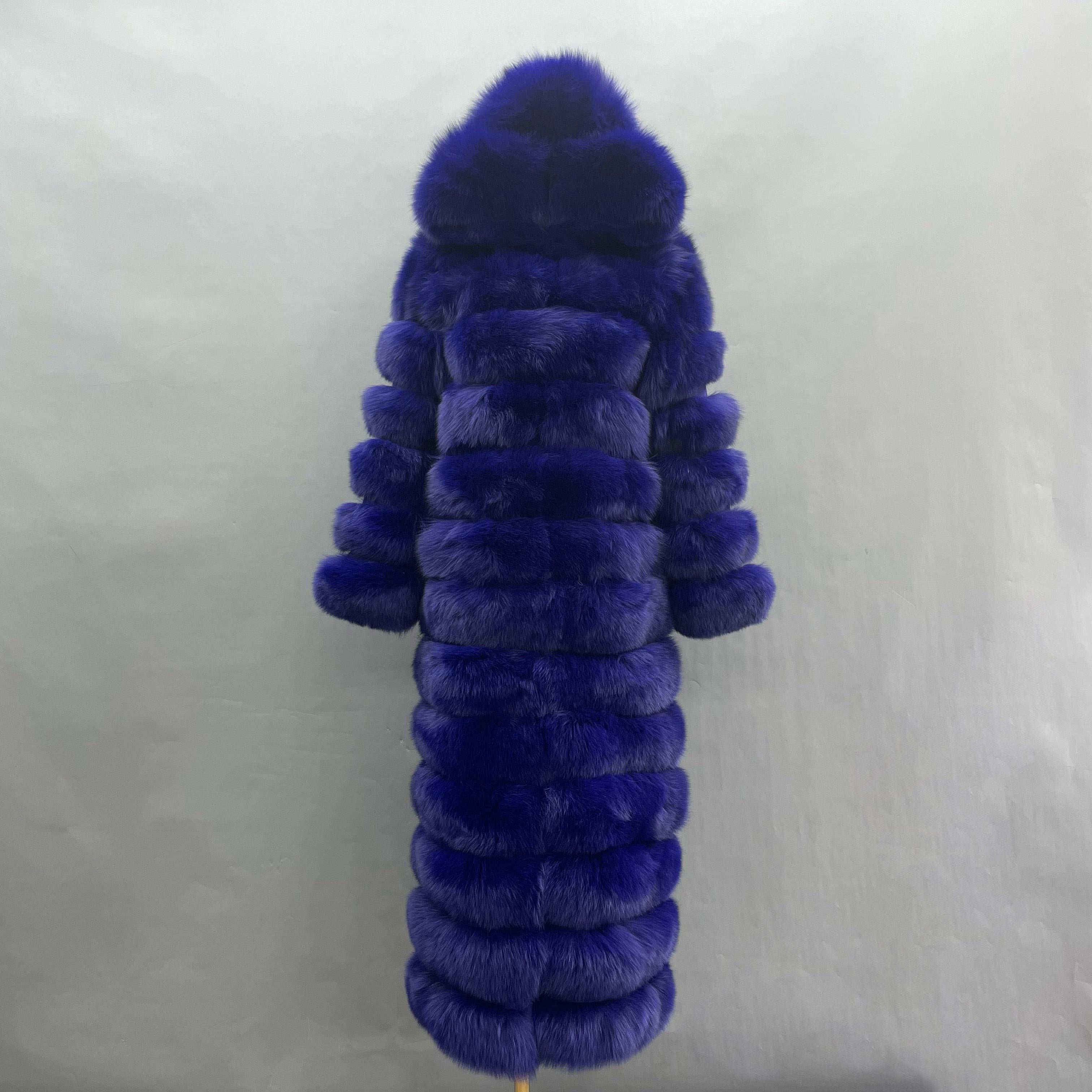 Janefur 130cm Women's Thirteen Section Hooded Fox Fur Coat Wholesale 2026 #1 Deep Blue Purple