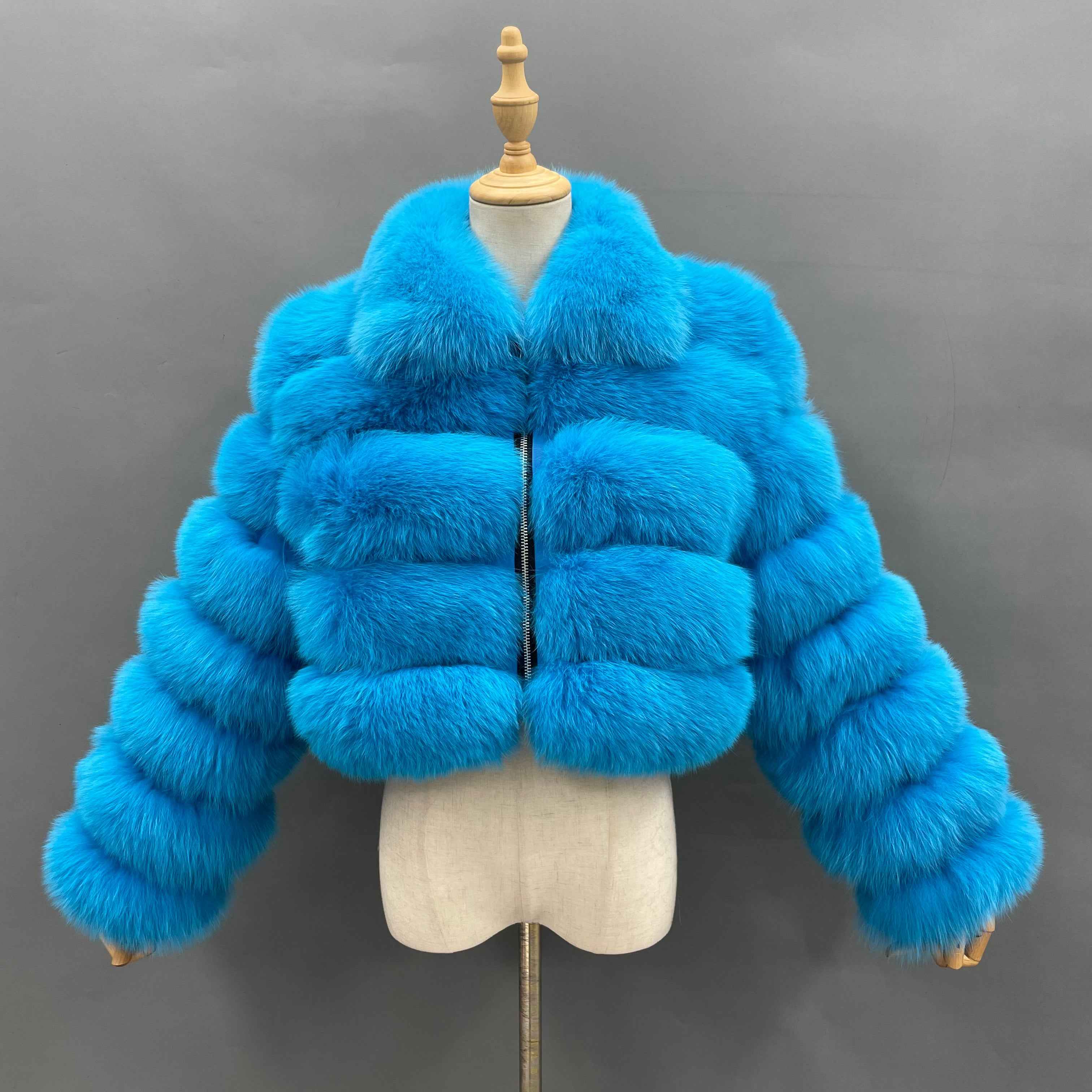 Janefur Wholesale Women's Zipper Style Five Section Real Fox Fur Jacket