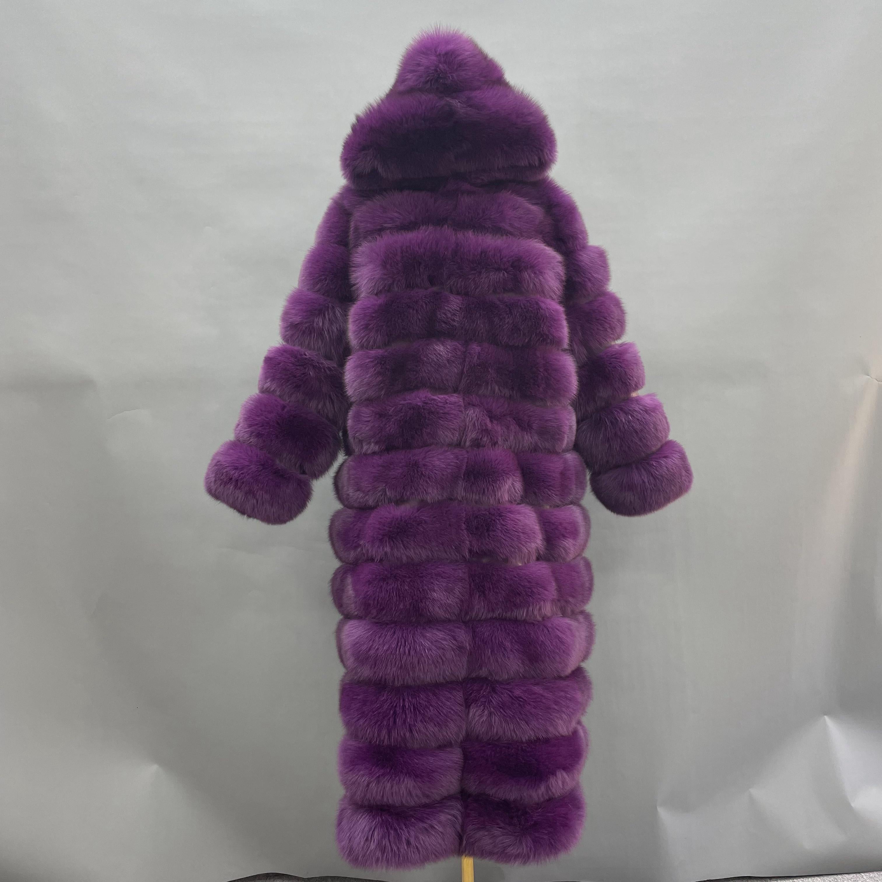 Janefur 130cm Women's Thirteen Section Hooded Fox Fur Coat Wholesale 2026 #5 Purple