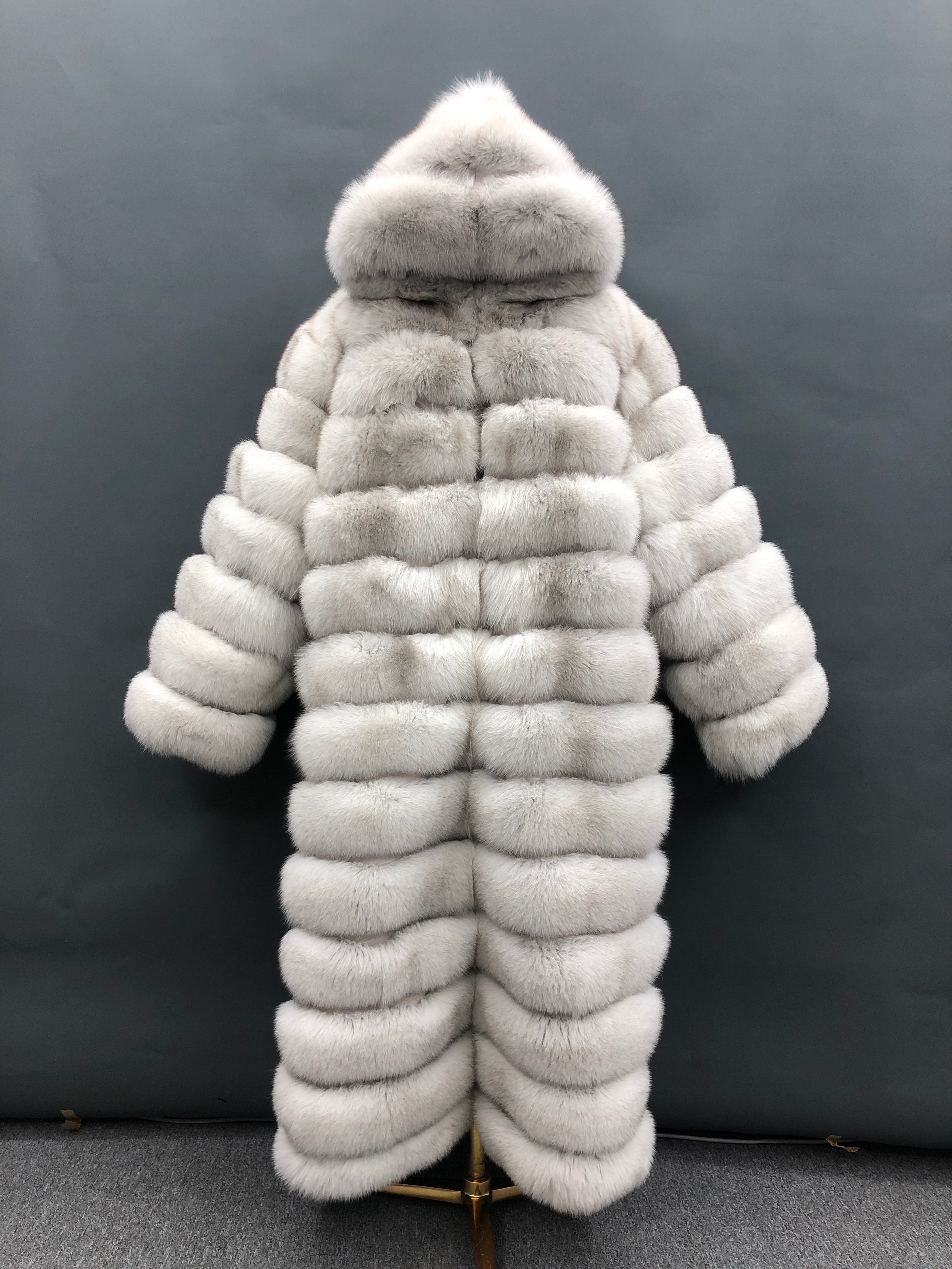 Janefur 130cm Women's Thirteen Section Hooded Fox Fur Coat Wholesale 2026 #6 Off-White
