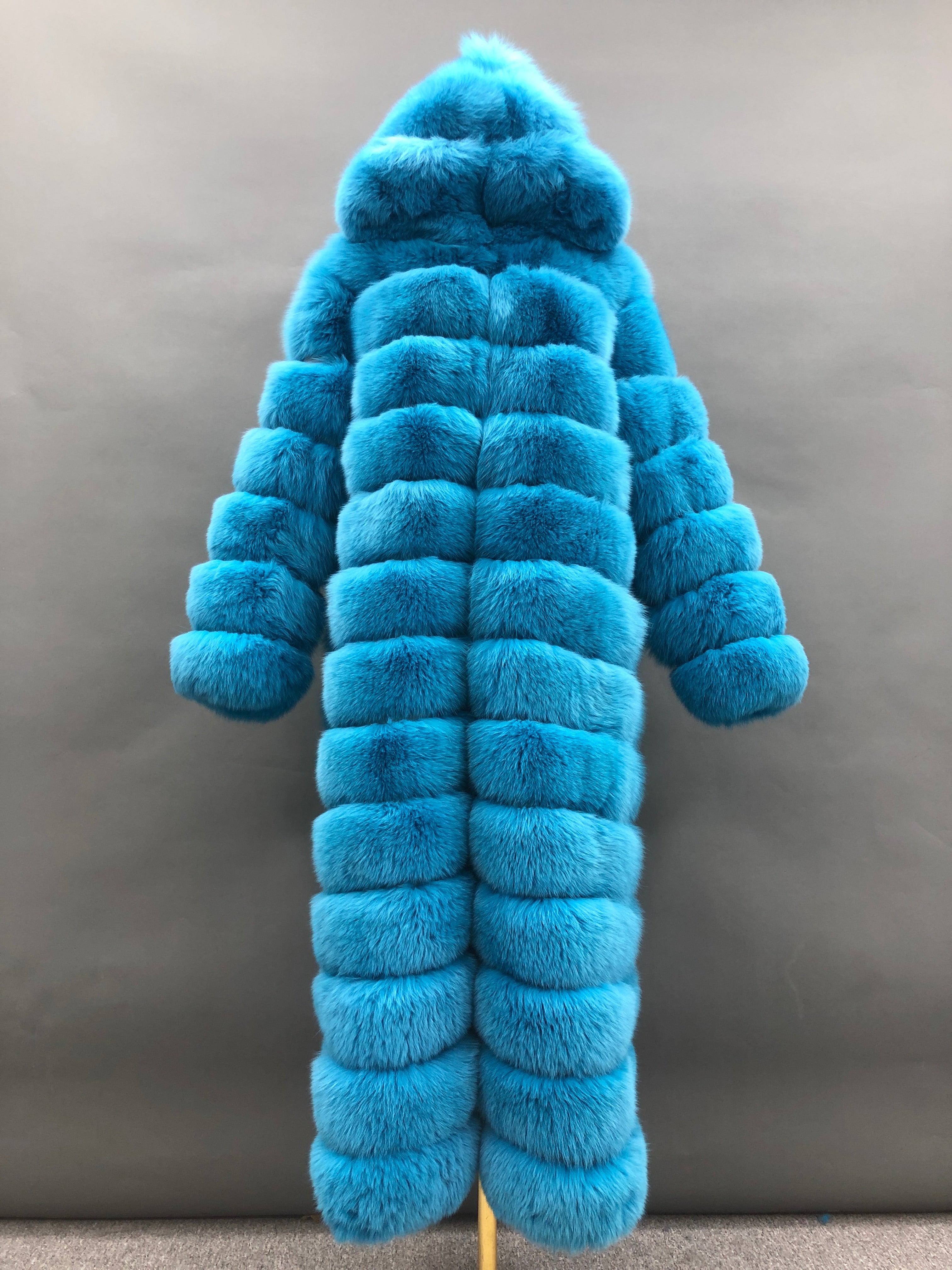 Janefur 130cm Women's Thirteen Section Hooded Fox Fur Coat Wholesale 2026 #7 Blue