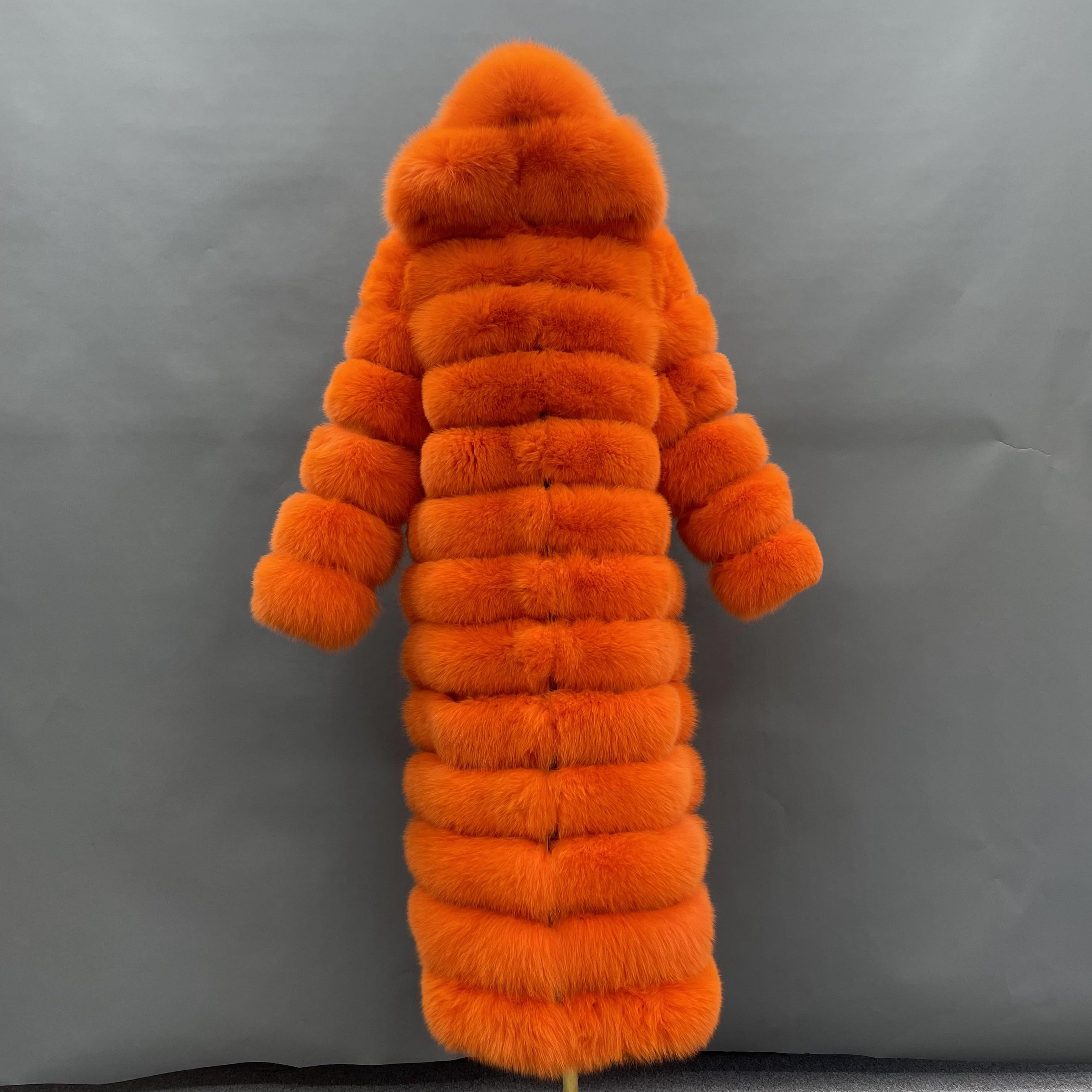 Janefur 130cm Women's Thirteen Section Hooded Fox Fur Coat Wholesale 2026 #10 Orange