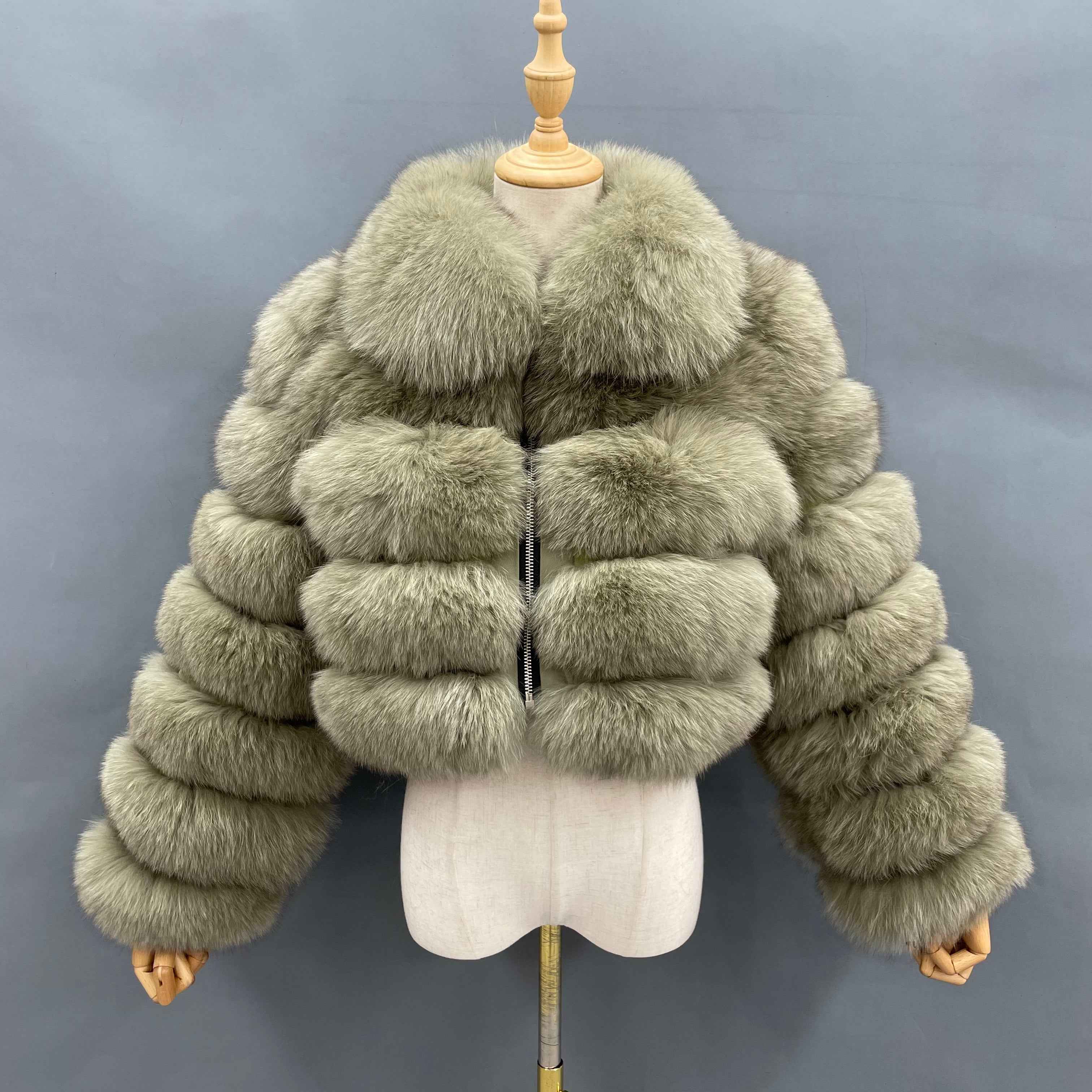 Janefur Wholesale Women's Zipper Style Five Section Real Fox Fur Jacket