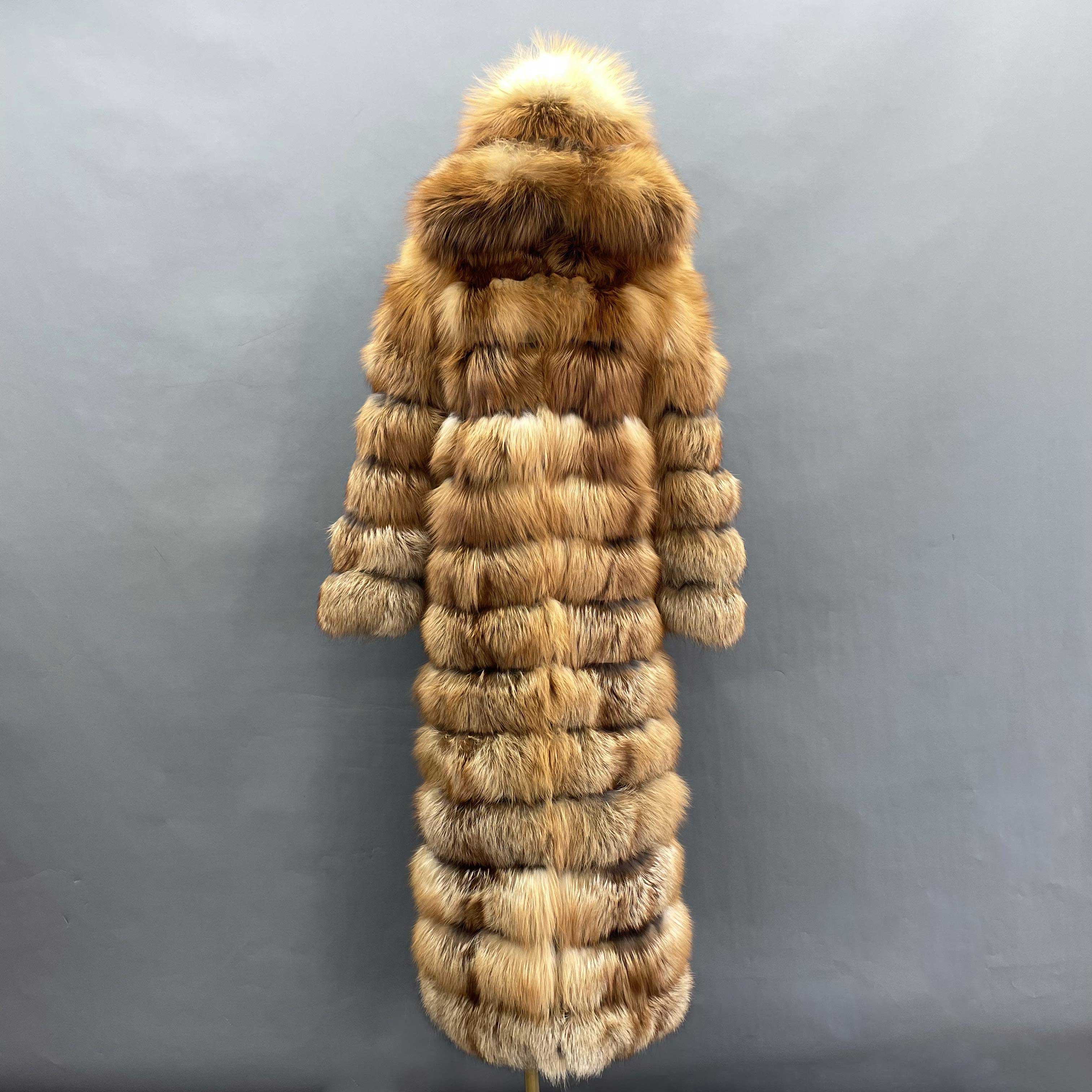 Janefur 130cm Women's Thirteen Section Hooded Fox Fur Coat Wholesale 2026 #14 Red Fox