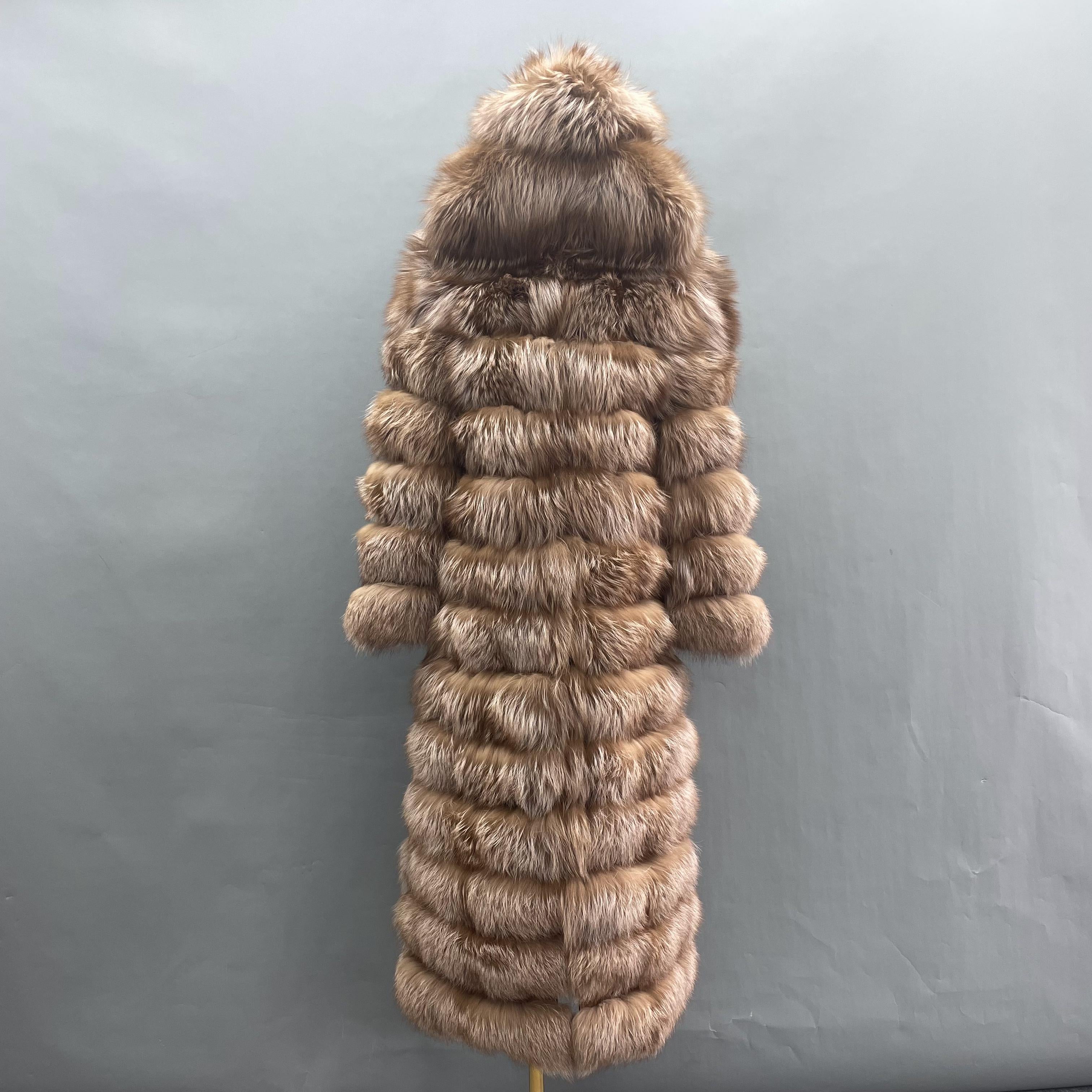 Janefur 130cm Women's Thirteen Section Hooded Fox Fur Coat Wholesale 2026 #16 Crystal Fox