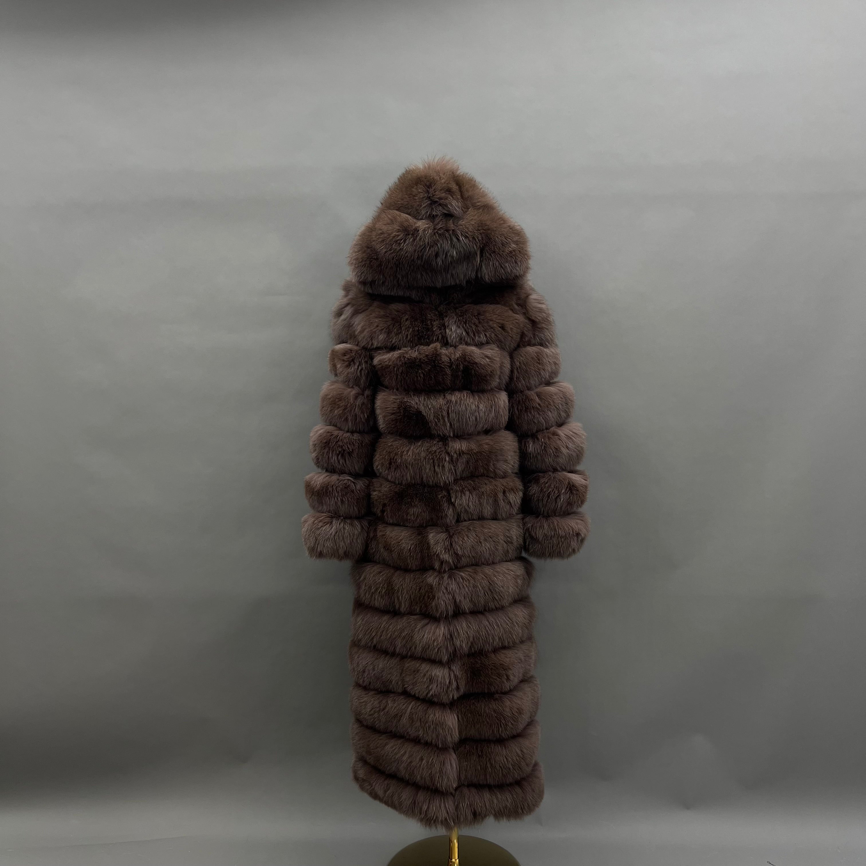 Janefur 130cm Women's Thirteen Section Hooded Fox Fur Coat Wholesale 2026 #17 Brown