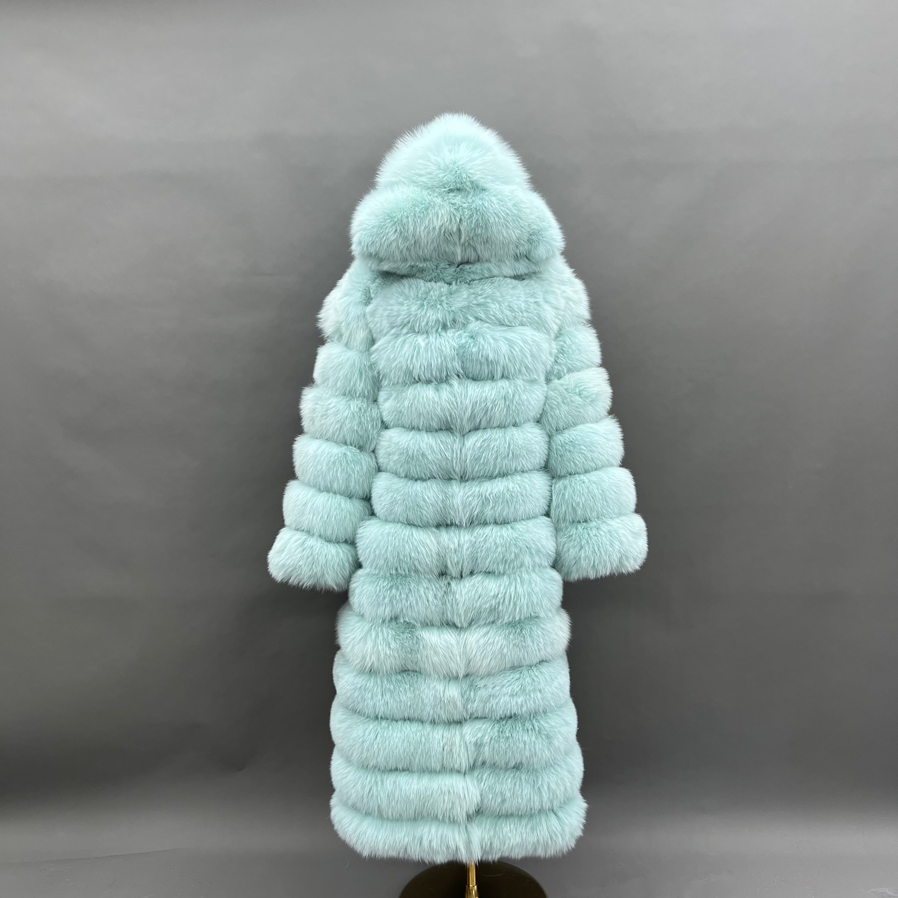 Janefur 130cm Women's Thirteen Section Hooded Fox Fur Coat Wholesale 2026 #18 Light Aqua Green