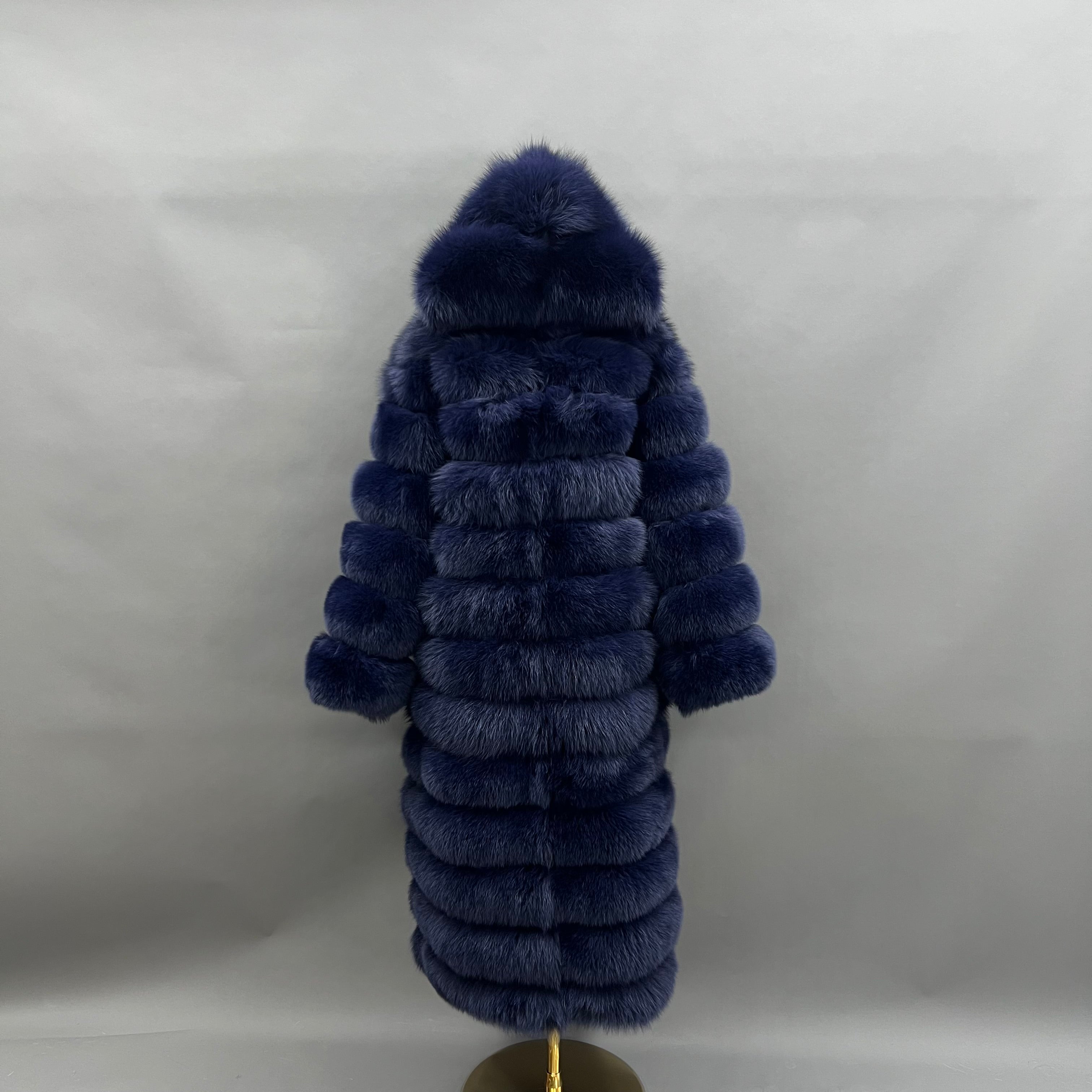 Janefur 130cm Women's Thirteen Section Hooded Fox Fur Coat Wholesale 2026 #20 Dark Blue