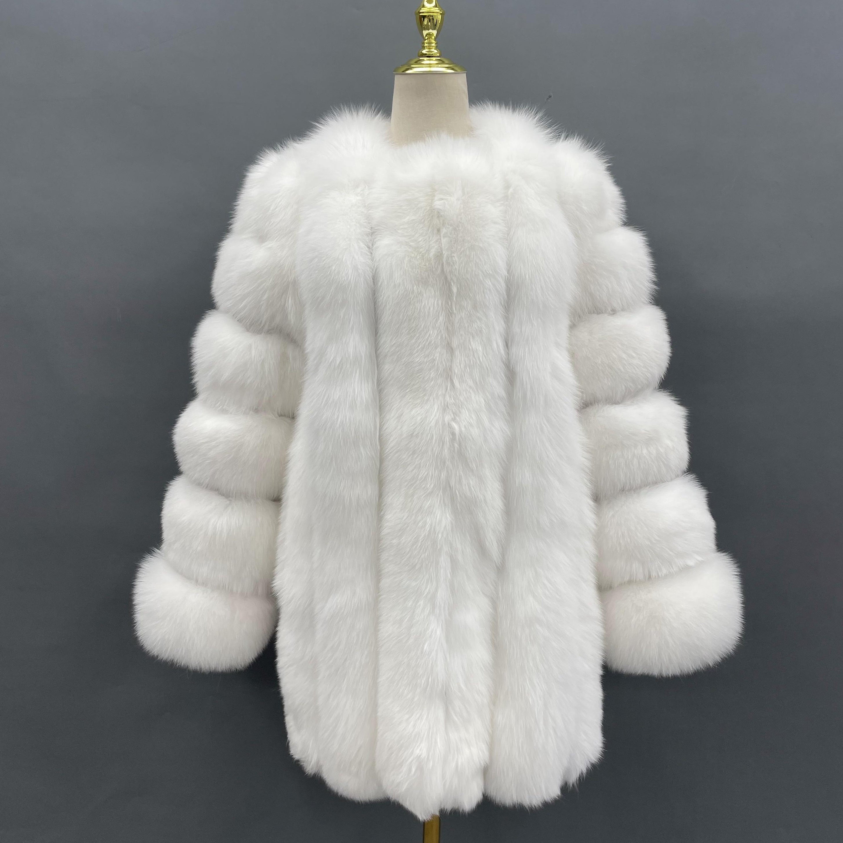 Janefur Wholesale Of High-Quality Women's Vertical Length Fox Fur Jackets In Multiple Colors #1 White