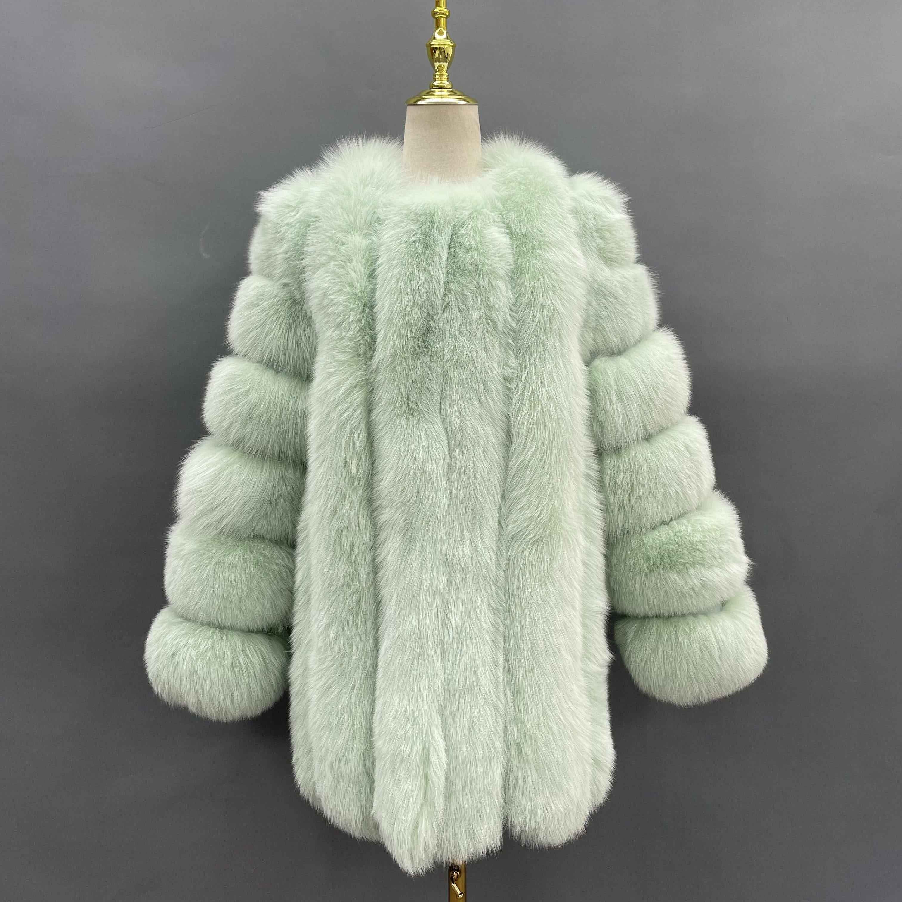 Janefur Wholesale Of High-Quality Women's Vertical Length Fox Fur Jackets In Multiple Colors #2 Light Green