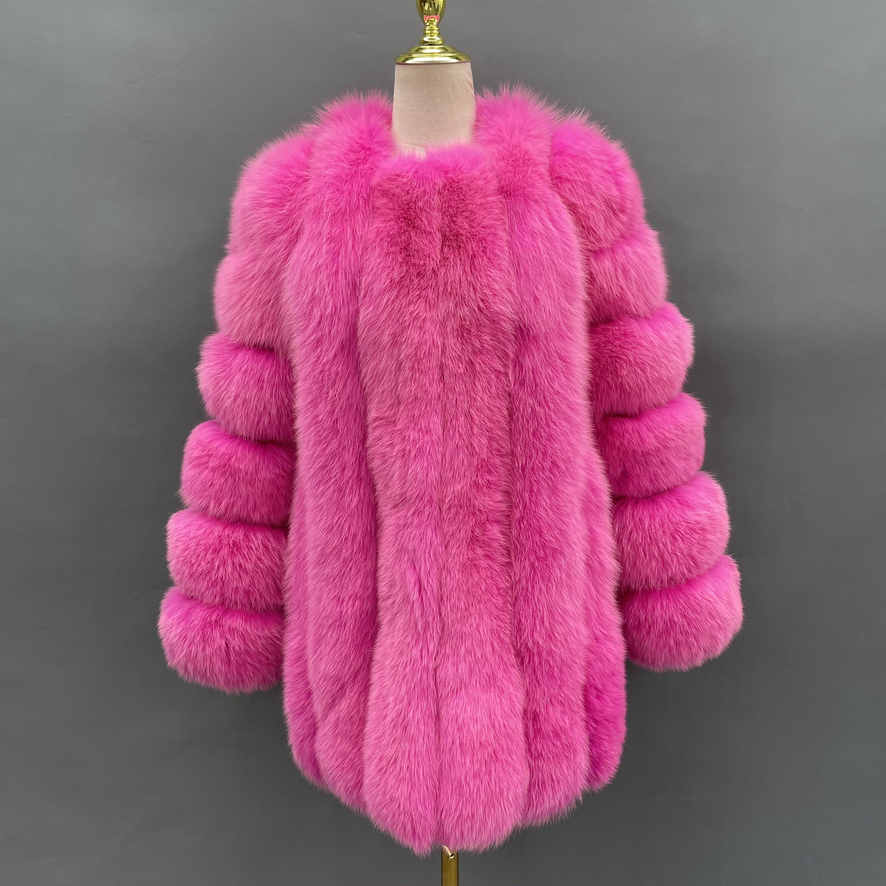 Janefur Wholesale Of High-Quality Women's Vertical Length Fox Fur Jackets In Multiple Colors #5 Hot Pink