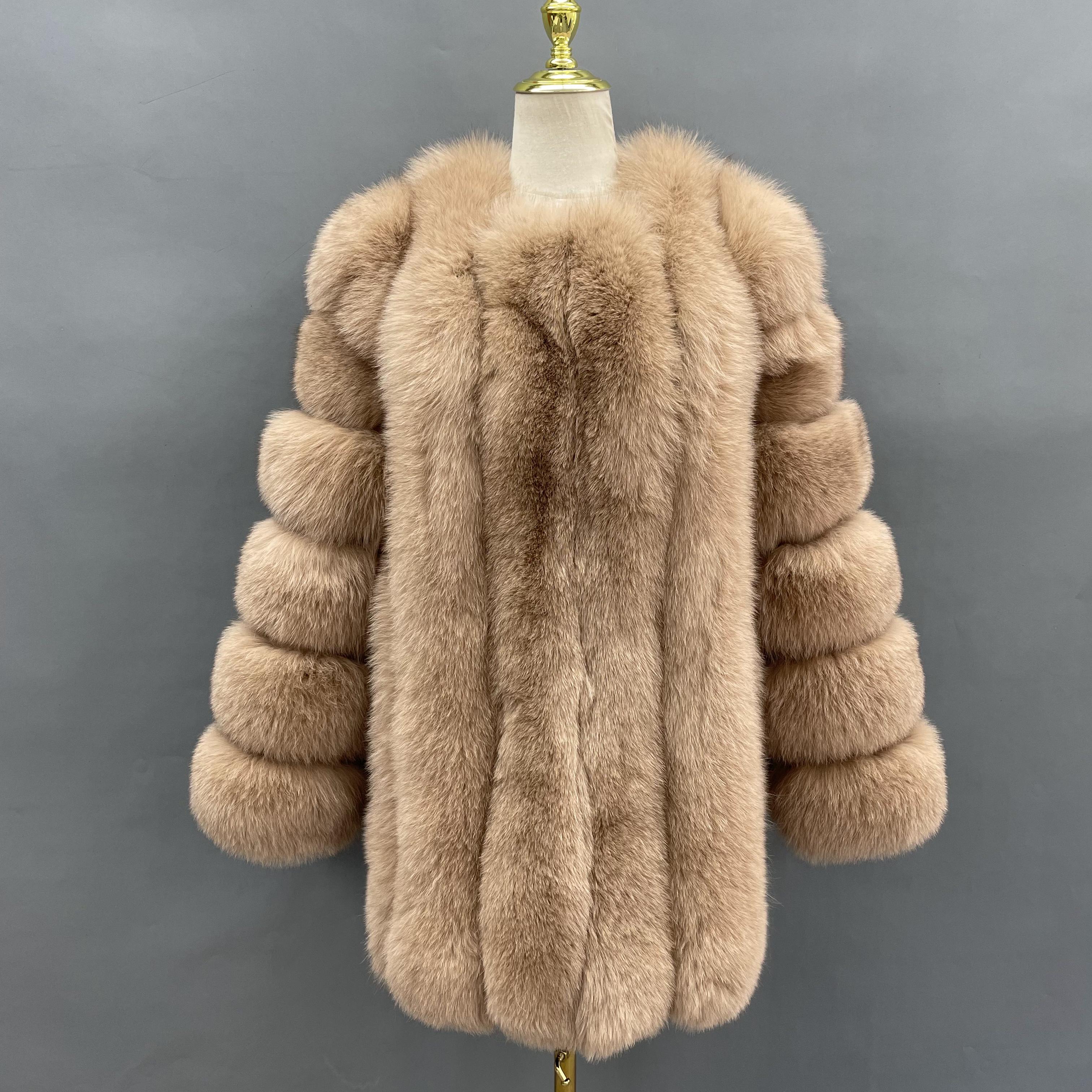 Janefur Wholesale Of High-Quality Women's Vertical Length Fox Fur Jackets In Multiple Colors #6 Khaki