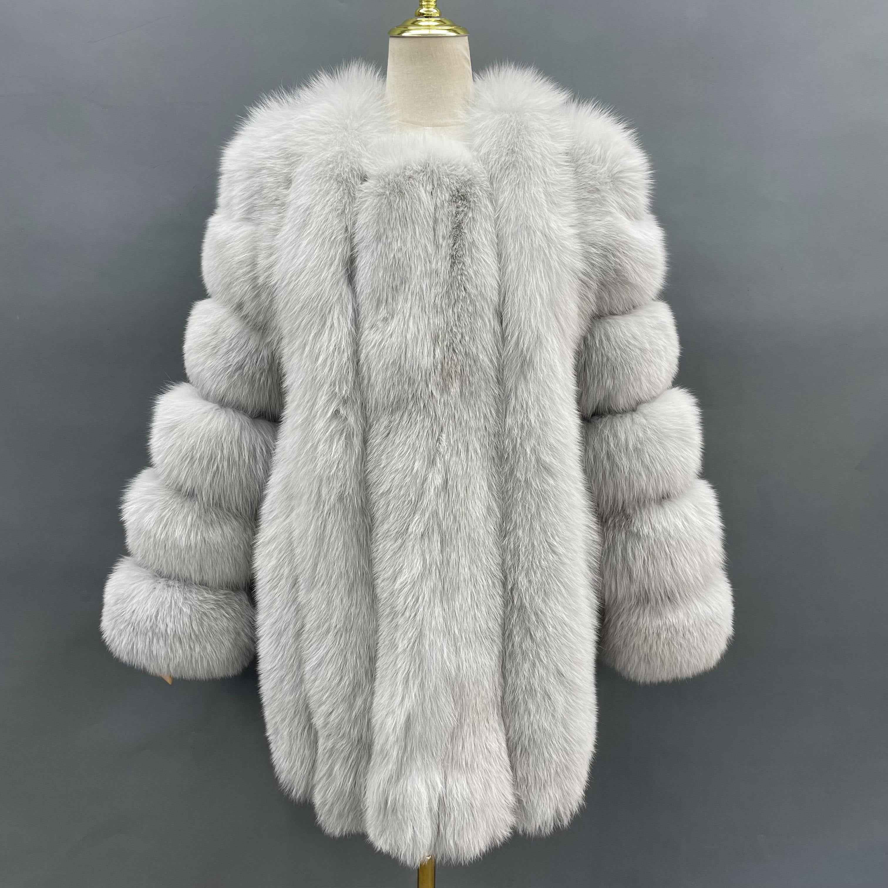 Janefur Wholesale Of High-Quality Women's Vertical Length Fox Fur Jackets In Multiple Colors #7 Light Gray